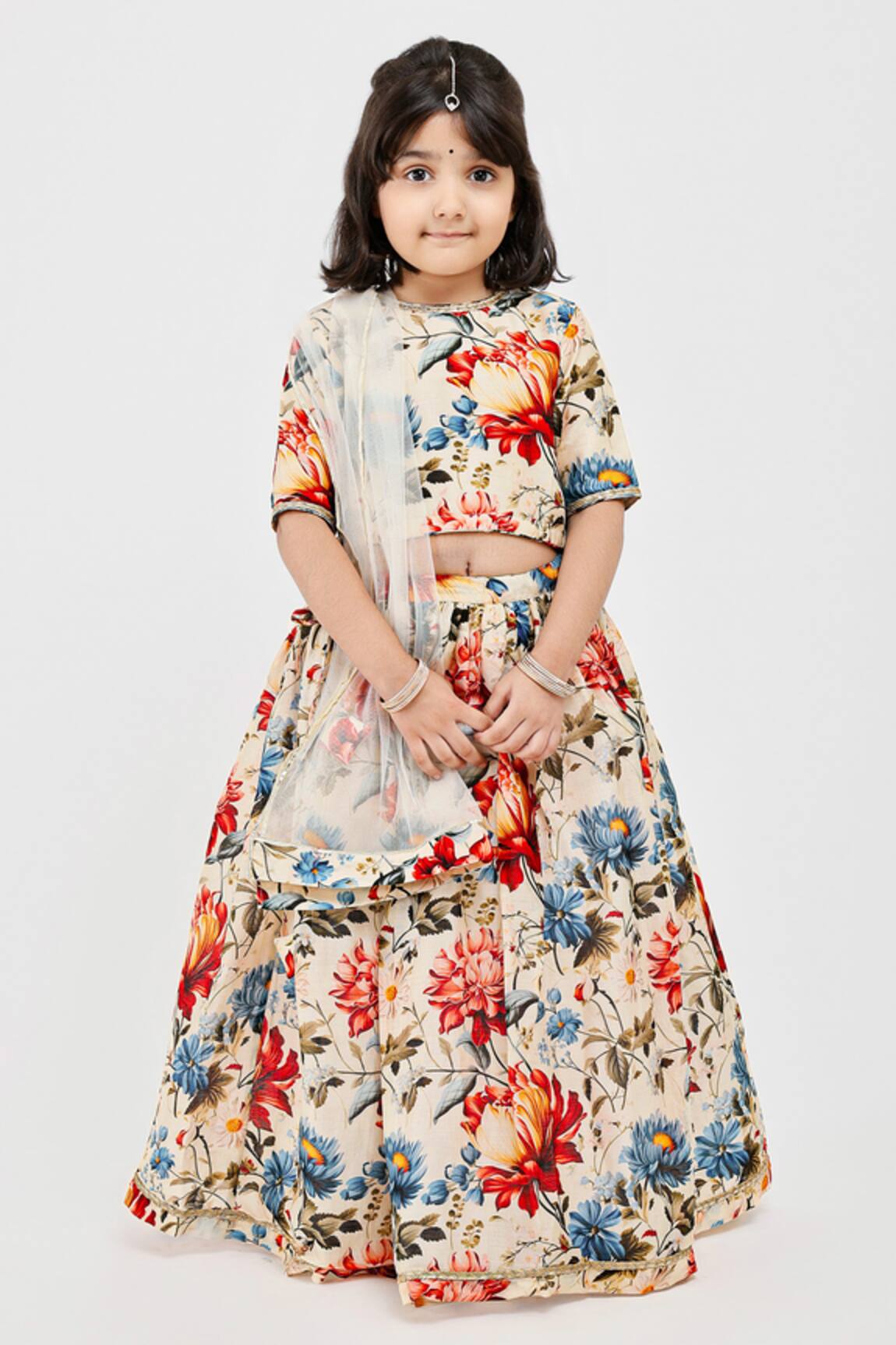 Mamma Plz Flowery Print Handwoven Chanderi Lehenga Set 