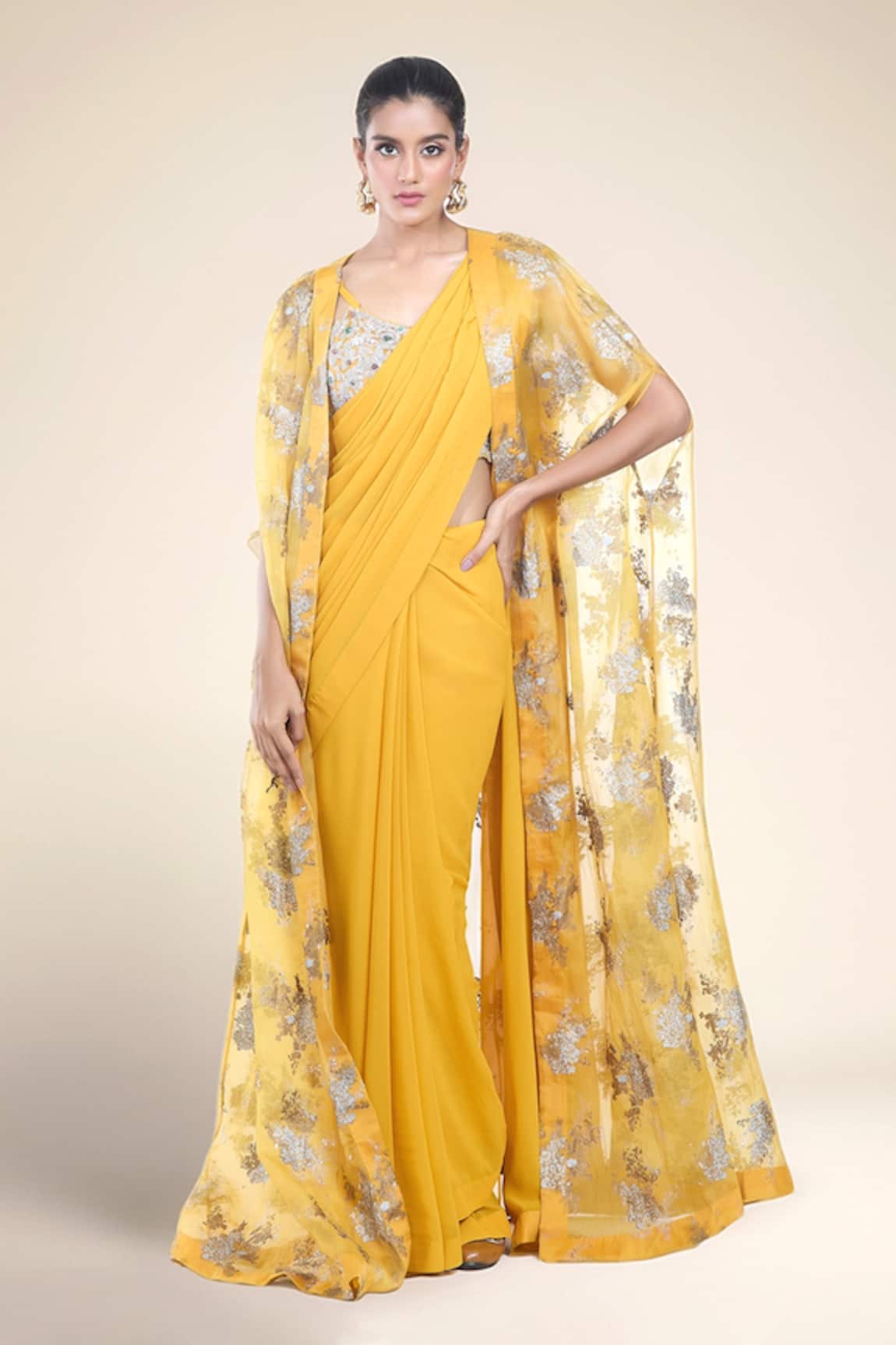 Bhumika Sharma Sylvia Floral Print Cape & Saree Set