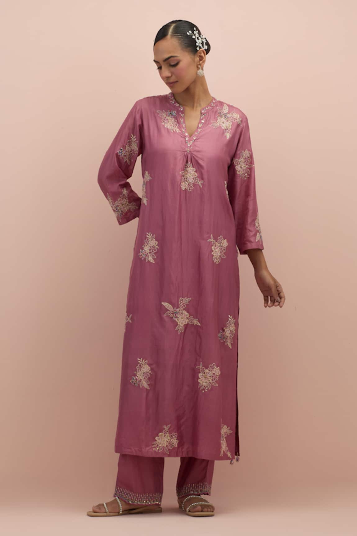 Kora Printed Applique Work Kurta & Pant Set 