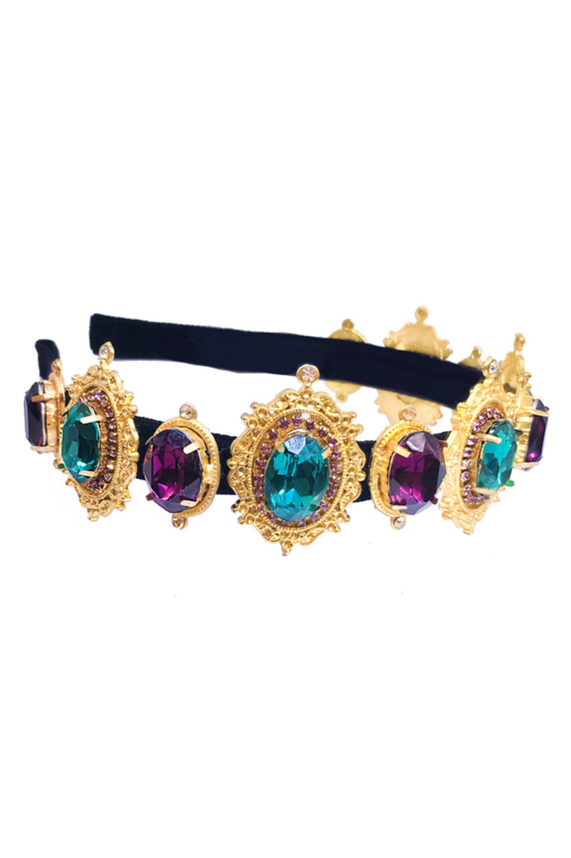 Ornamaas Geometric Carved Motif Embellished Headband