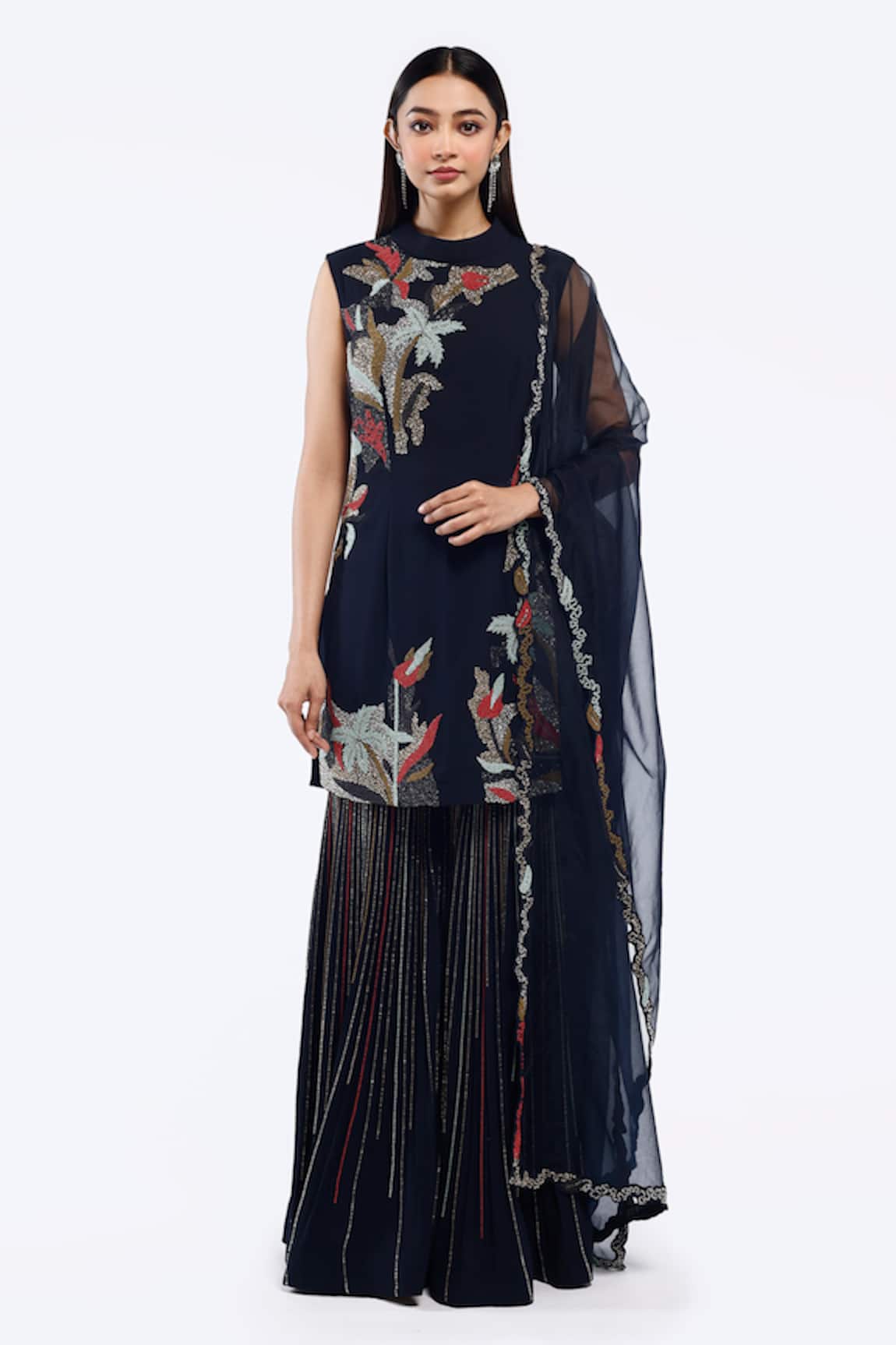 Onaya Short Cheed Embroidered Kurta Sharara Set