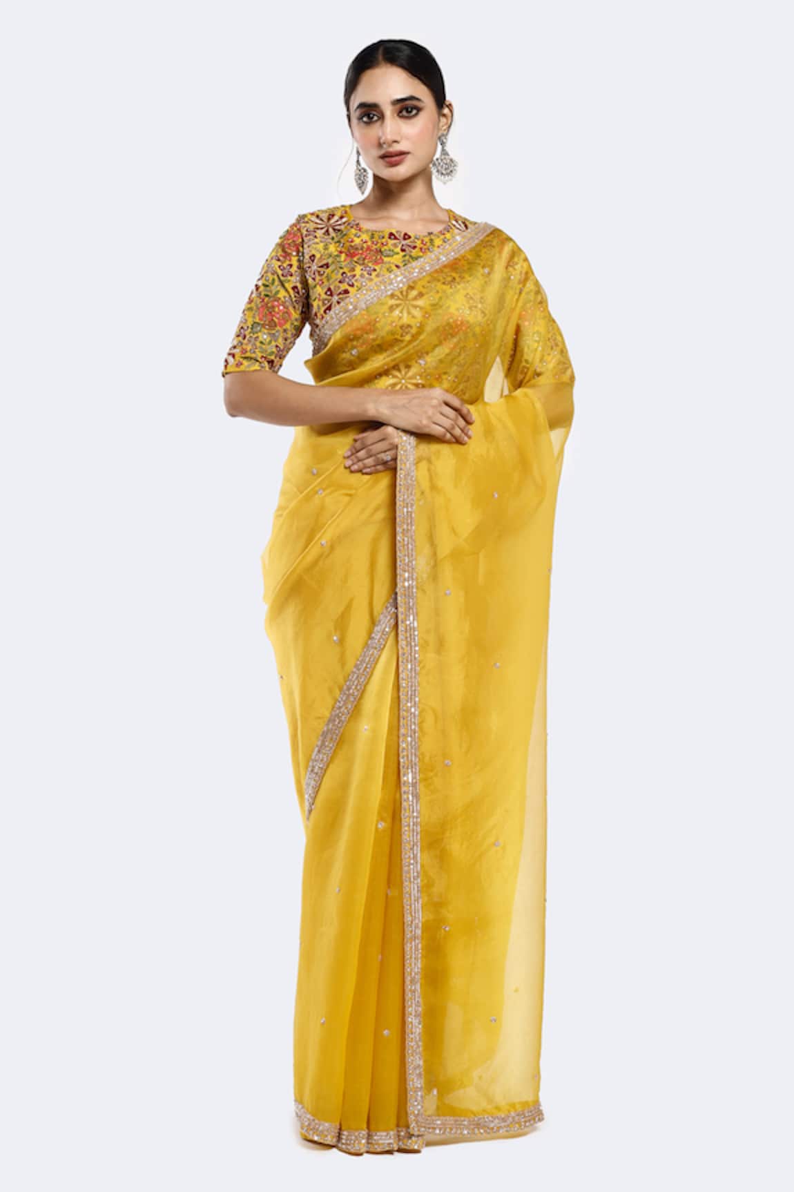 Onaya Sequin Embellished Saree With Floral Blouse