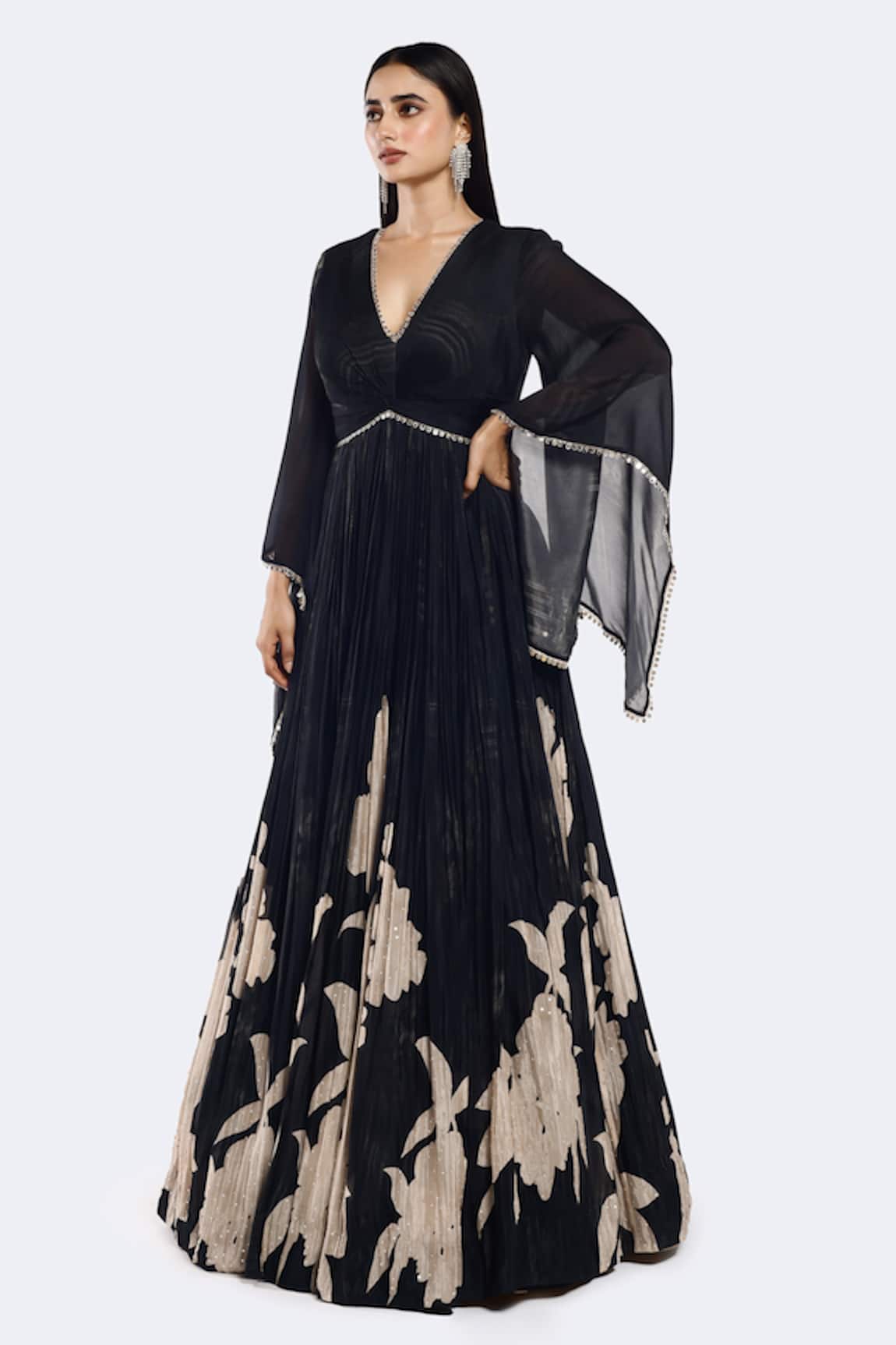 Onaya Floral Placement Print Anarkali 