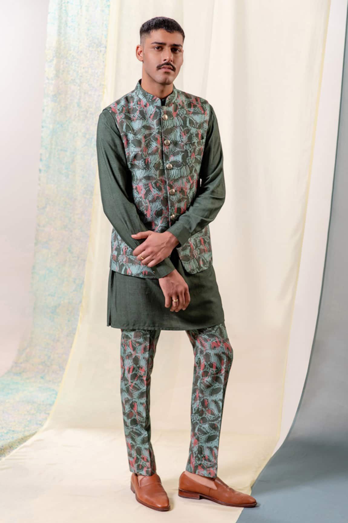 Philocaly Mint Green Abstract Floral Bundi Pant Set 