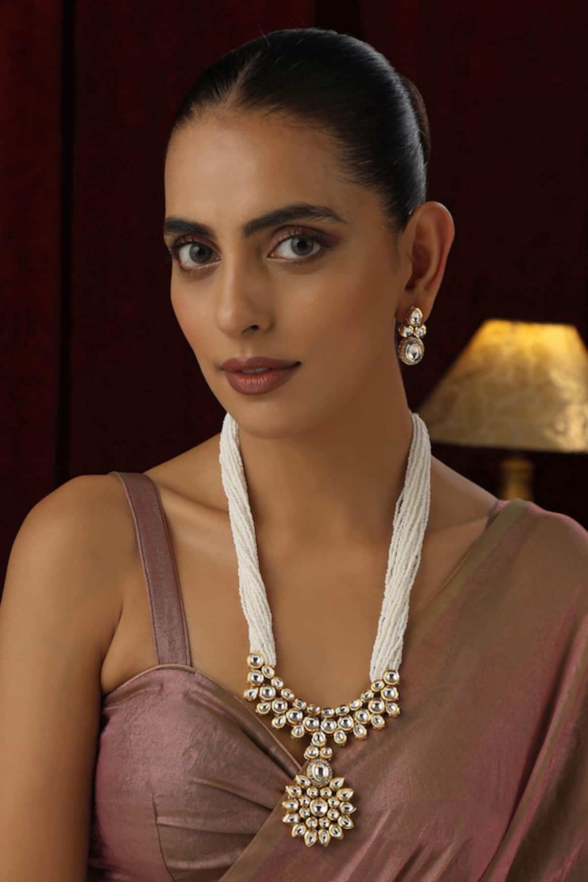 Swabhimann Flower Kundan Studded Bead Necklace Set