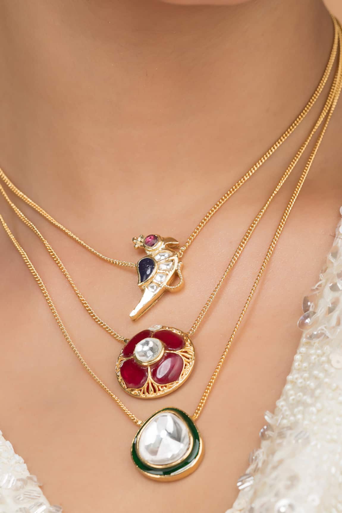Vasundhara Zehra Rhodolite Studded Layered Chain Necklace 