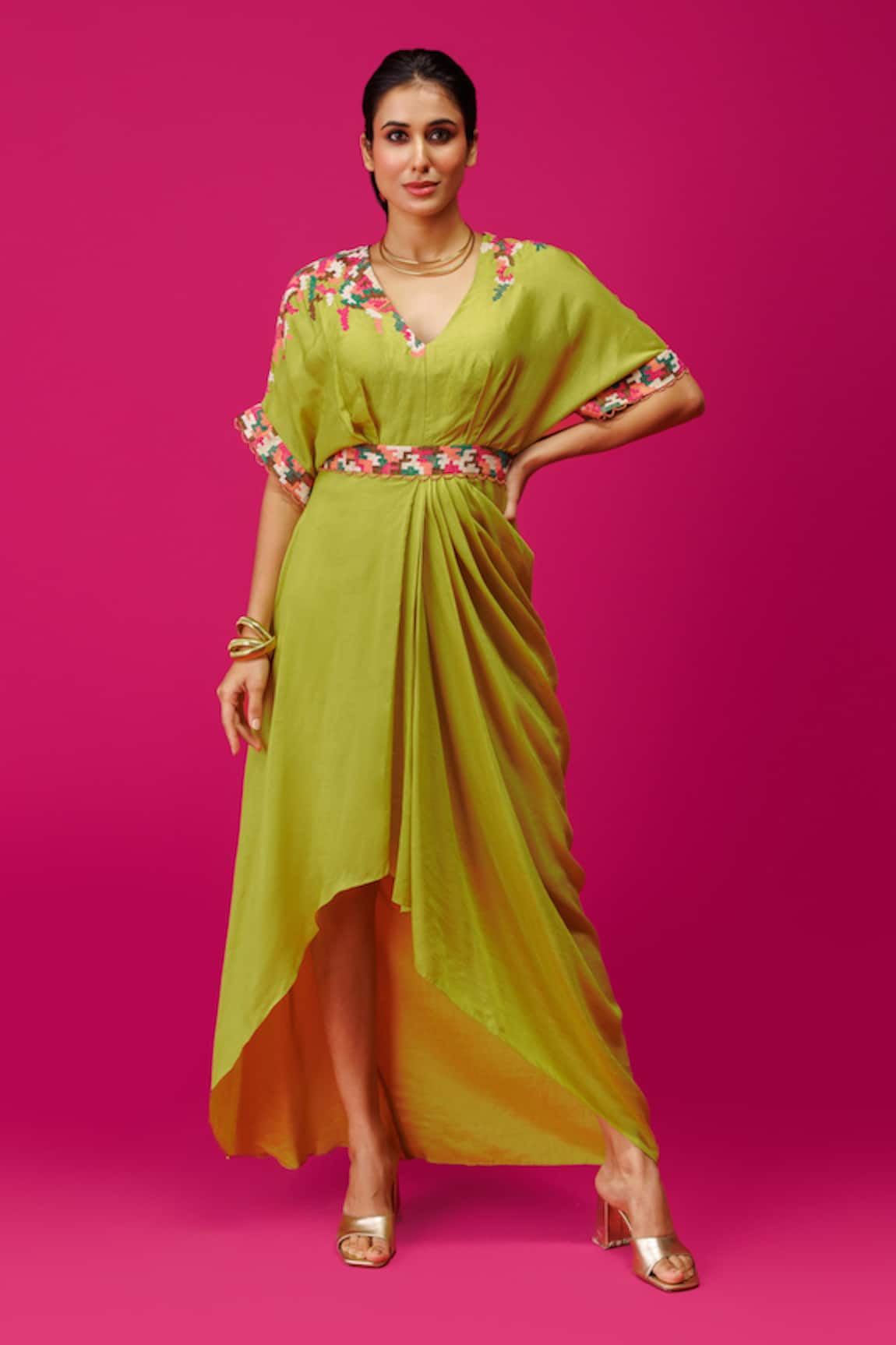 Rishi And Soujit Placement Embroidered Draped Dress 