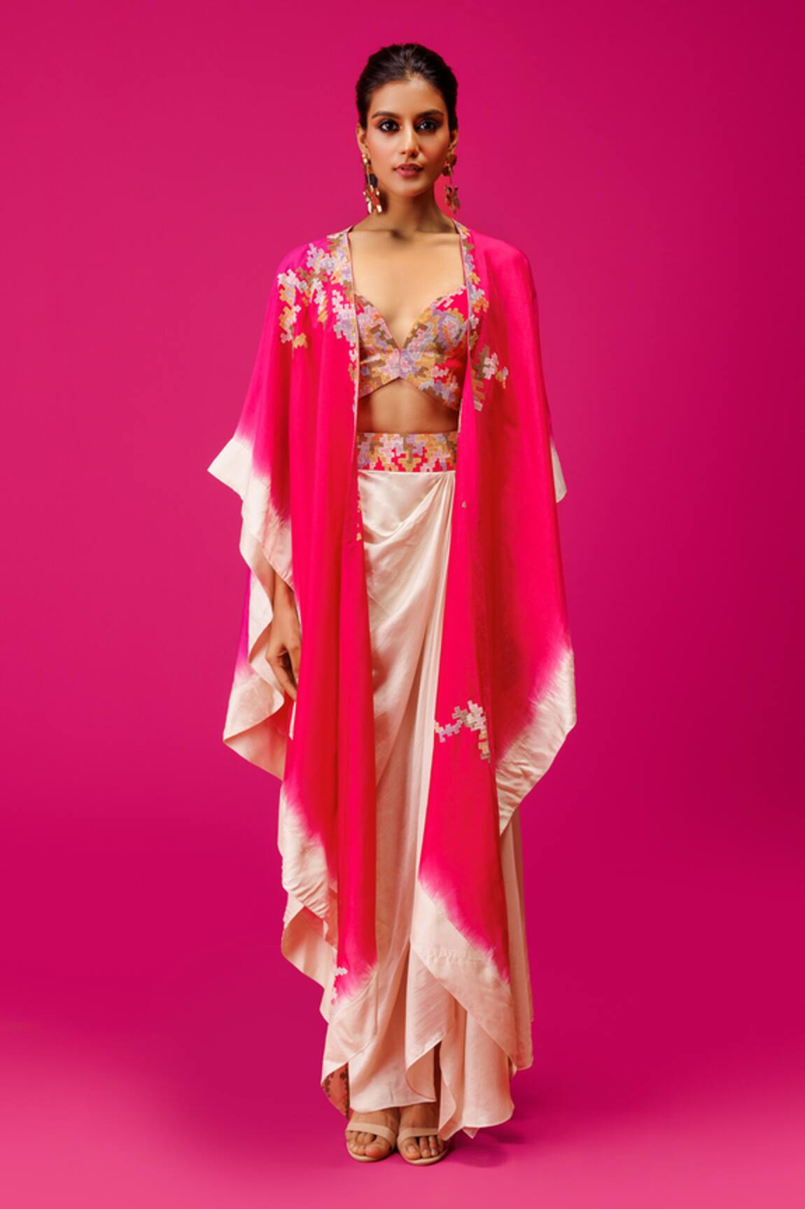 Rishi And Soujit Thread Embroidered Cape Skirt Set 