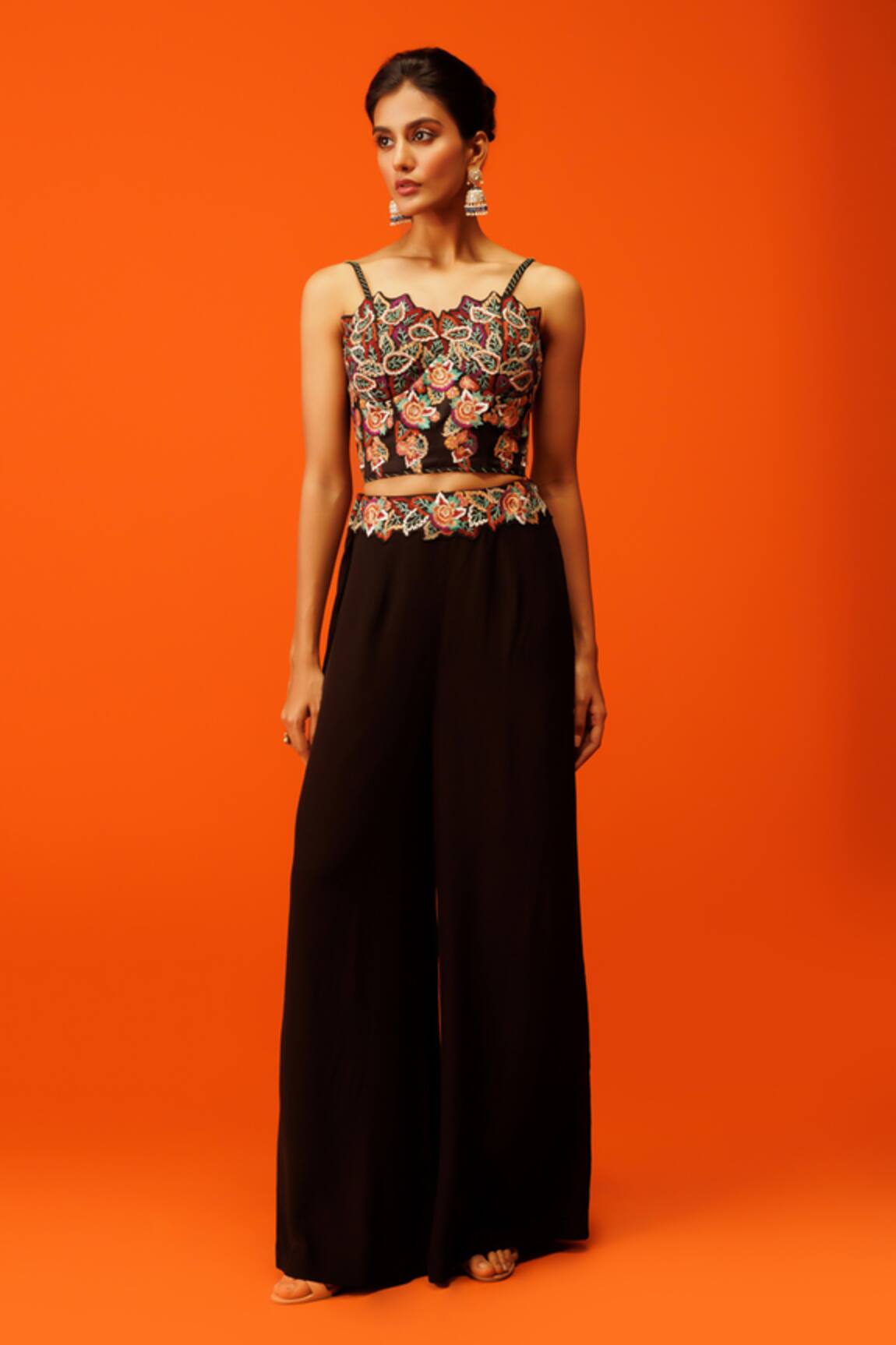 Rishi And Soujit Thread Work Corset & Flared Pant Set 