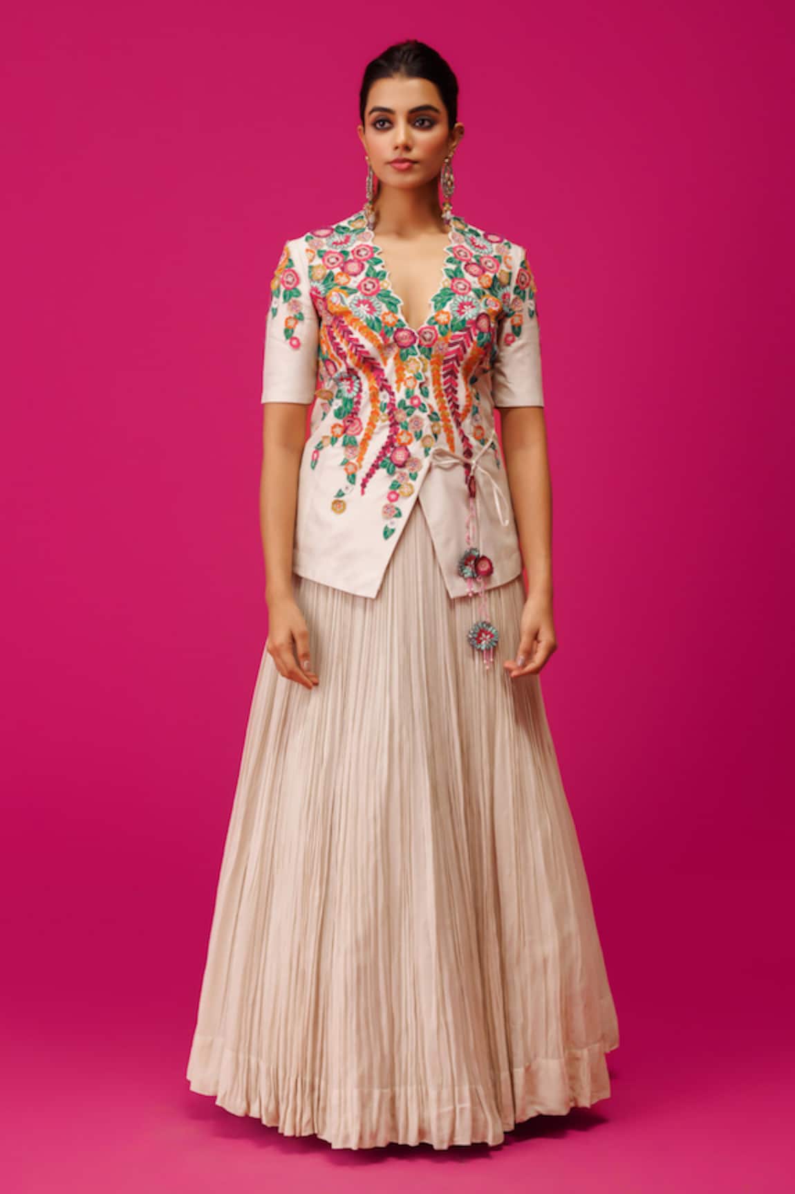 Rishi And Soujit Resham Embroidered Wrap Jacket & Skirt Set 