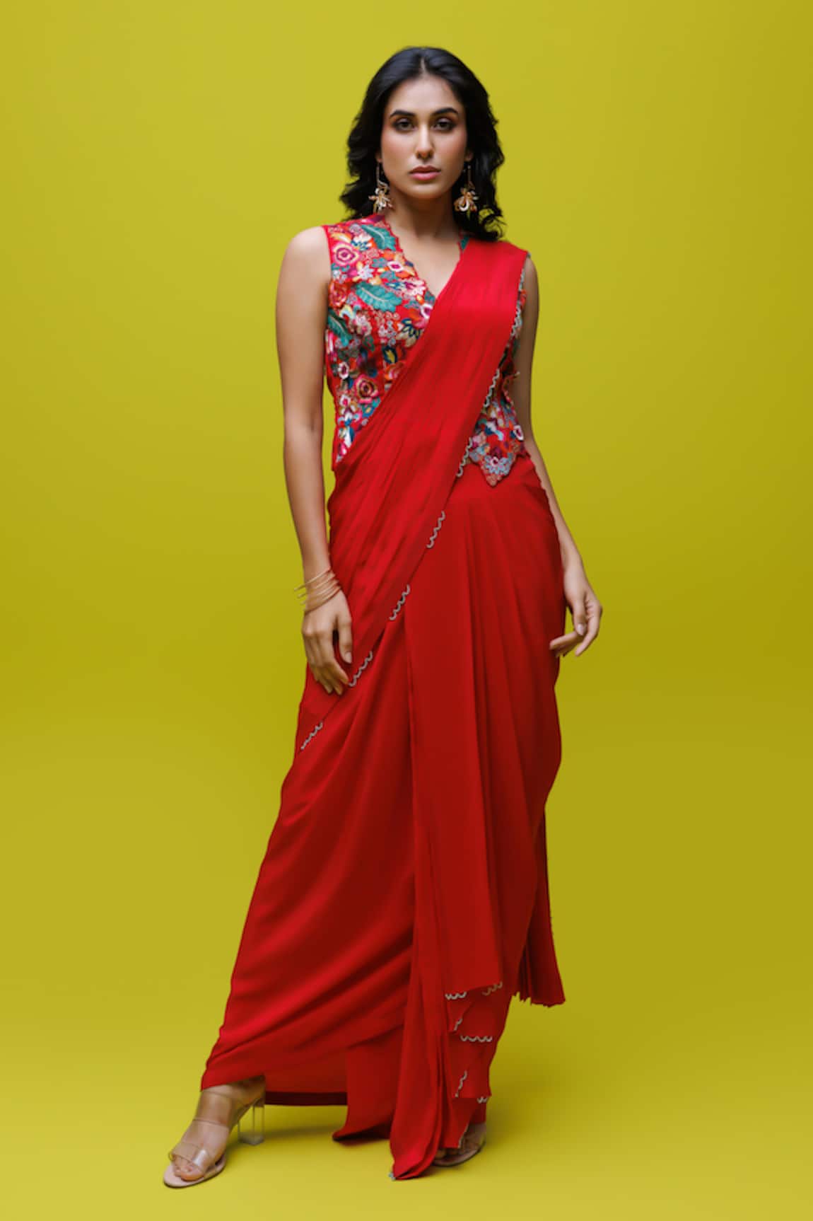 Rishi And Soujit Pre-Draped Saree With Embroidered Jacket 