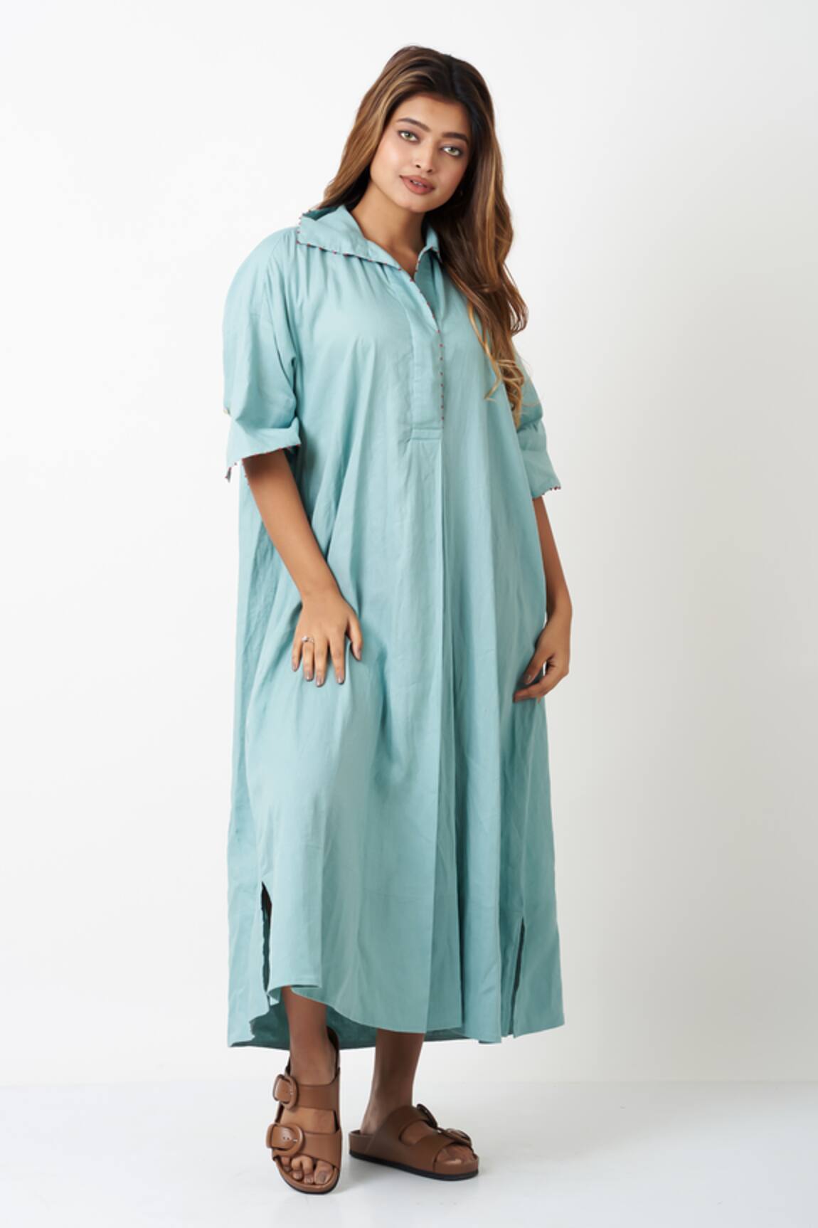 Vasstram Solid French Knot Shirt Dress