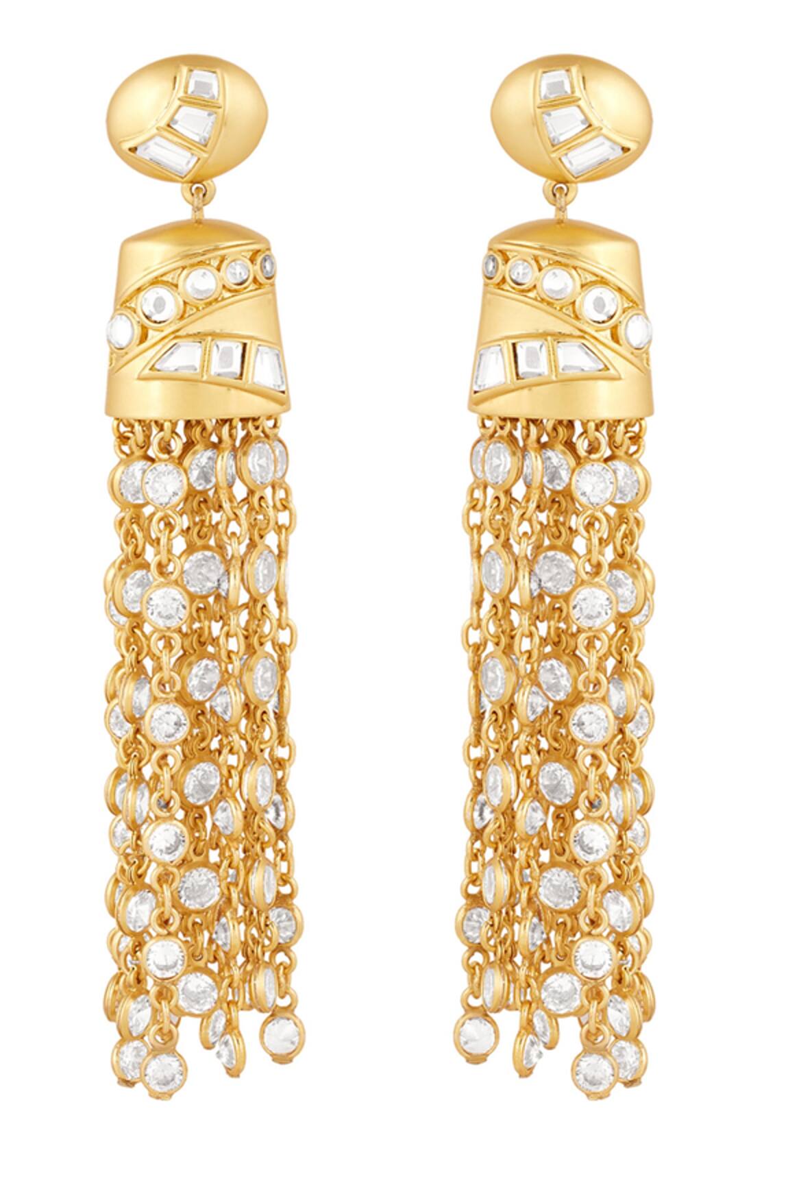 Isharya Mirrorwork Stone Tassel Earrings