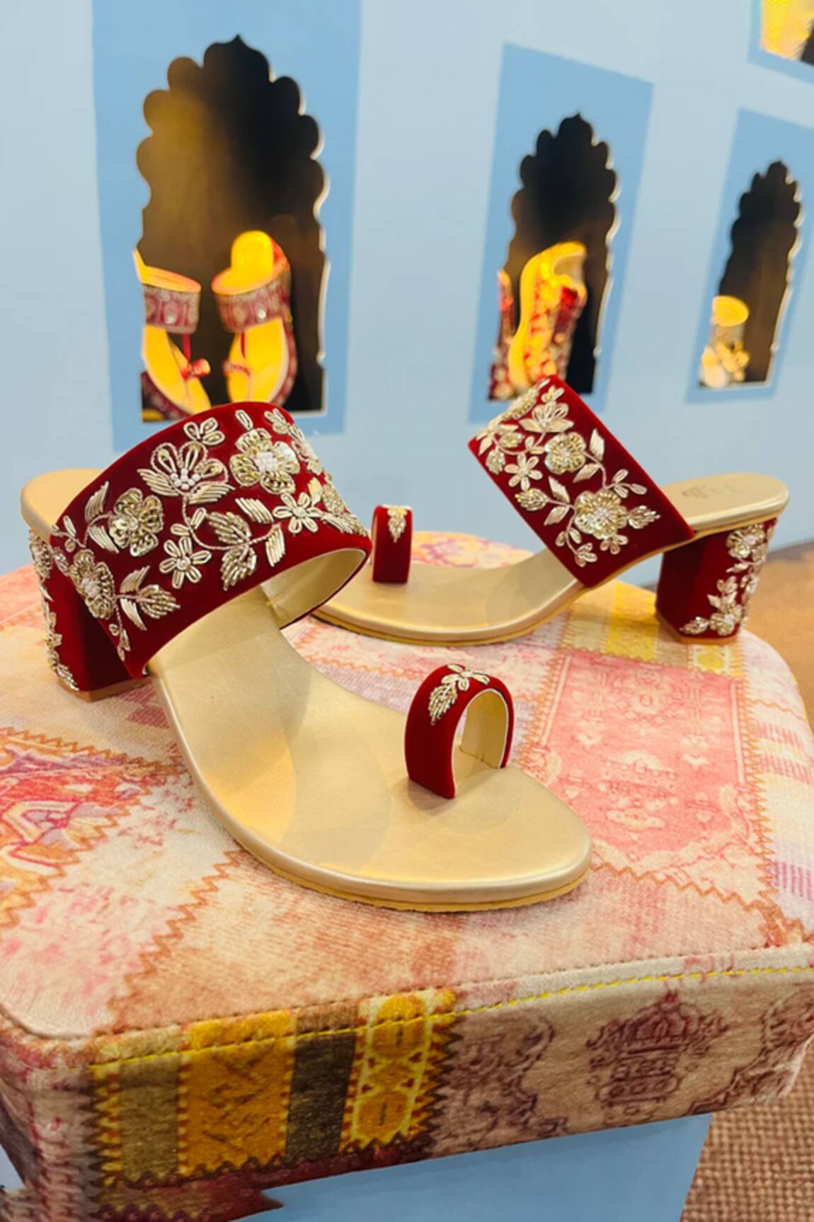 Shiveen Shiveen Freny Zardozi Embroidered Kolhapuri Heels