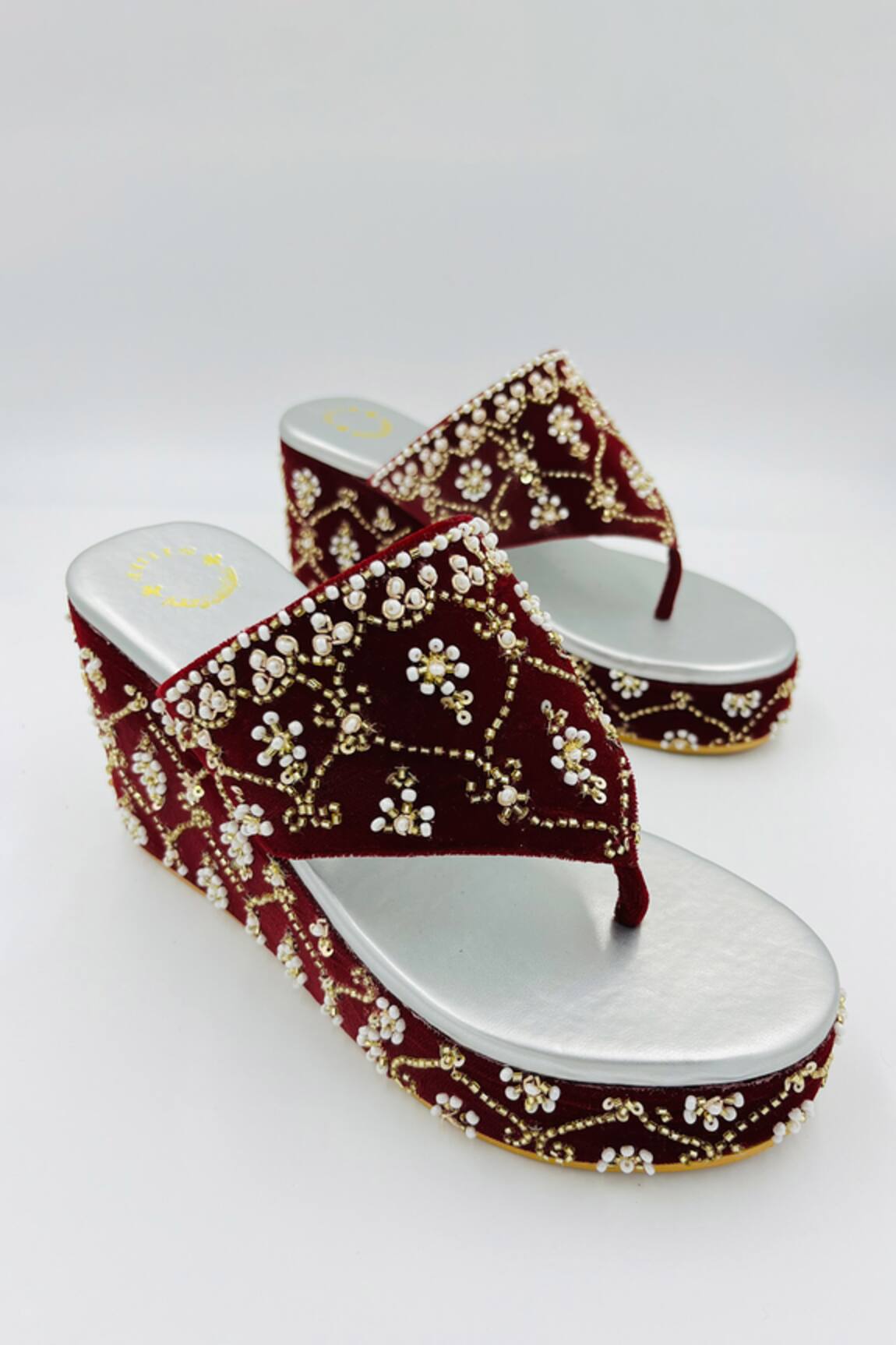 Shiveen Shiveen Raktah Cutdana Embroidered Wedges 