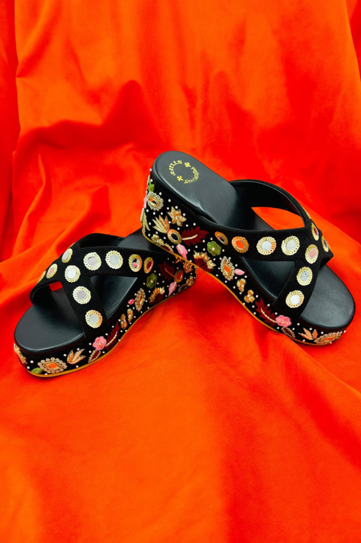Shiveen Shiveen Srishti Mirror Embroidered Wedges 