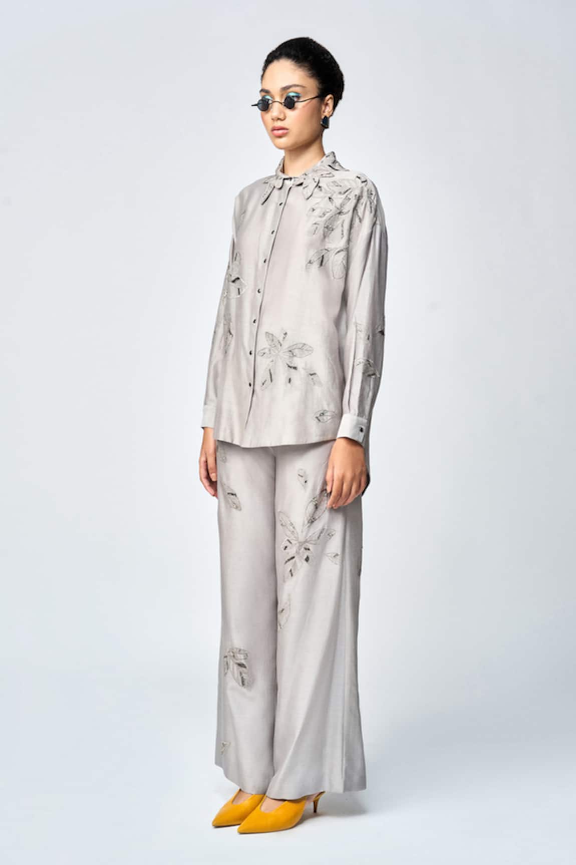 Shahin Mannan Leaves Embroidered Flared Pant