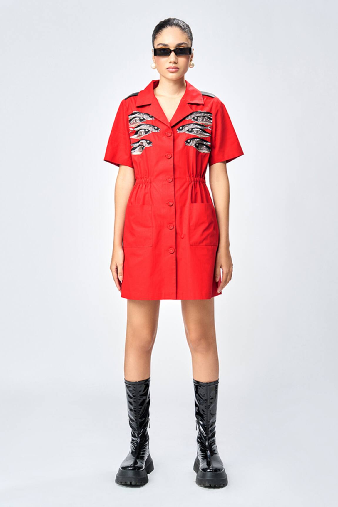 Shahin Mannan Fish Embroidered Shirt Dress