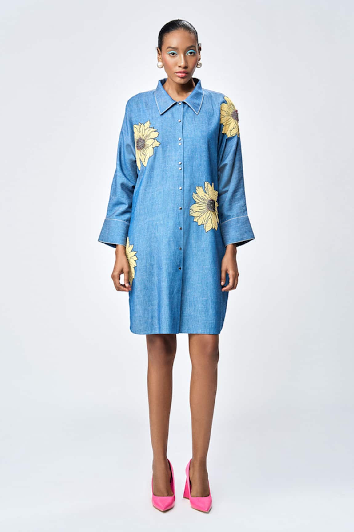 Shahin Mannan Daisy Embroidered Shirt Dress
