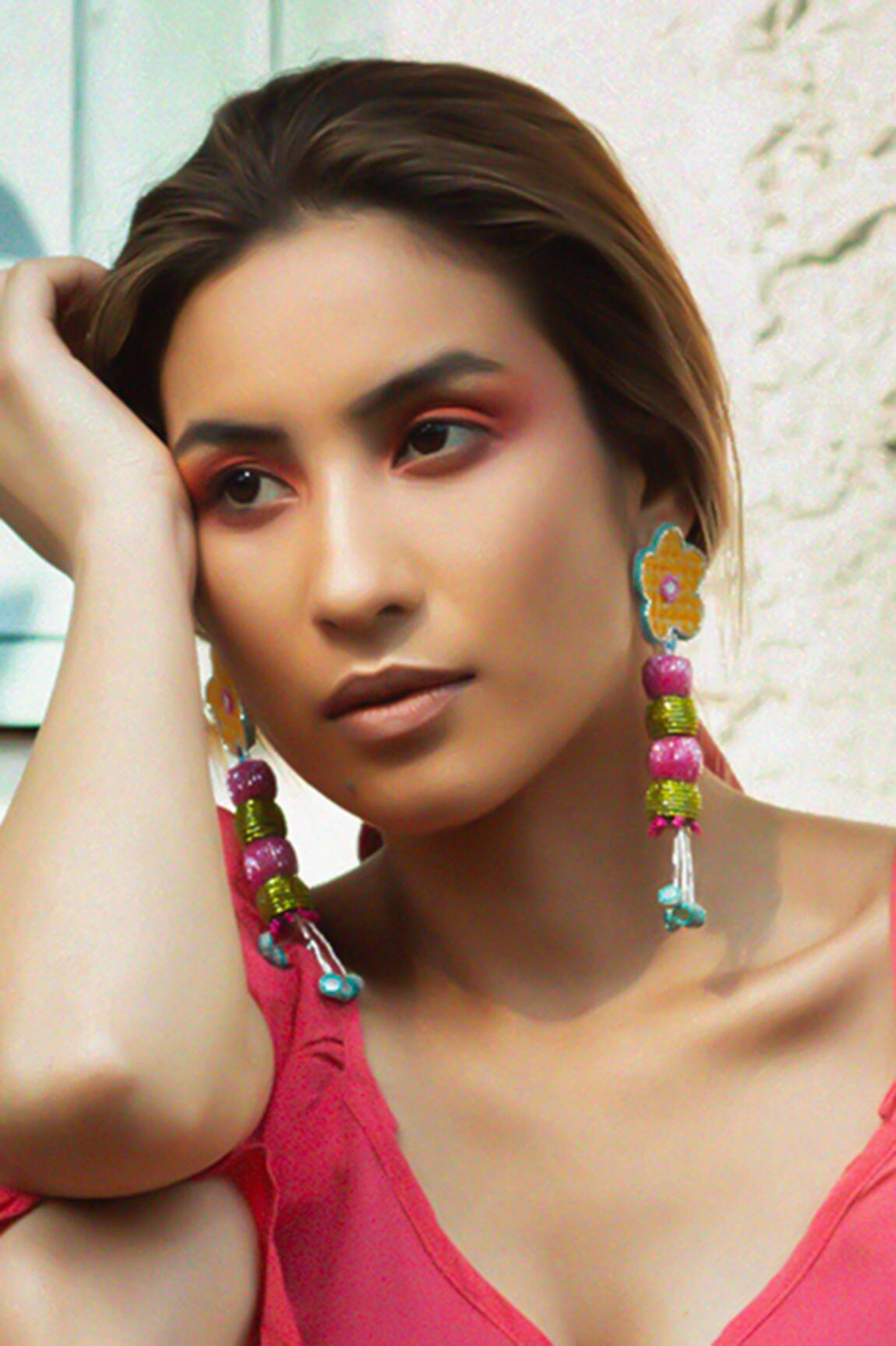 Krutiarts Bravo Floral Bead Embellished Earrings 