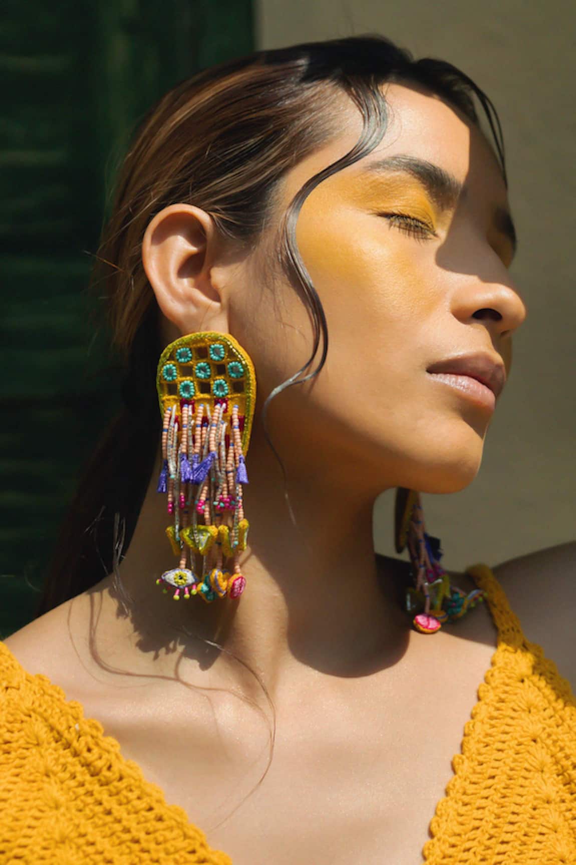 Krutiarts Dai Floral Cutwork Bead Embellished Earrings 