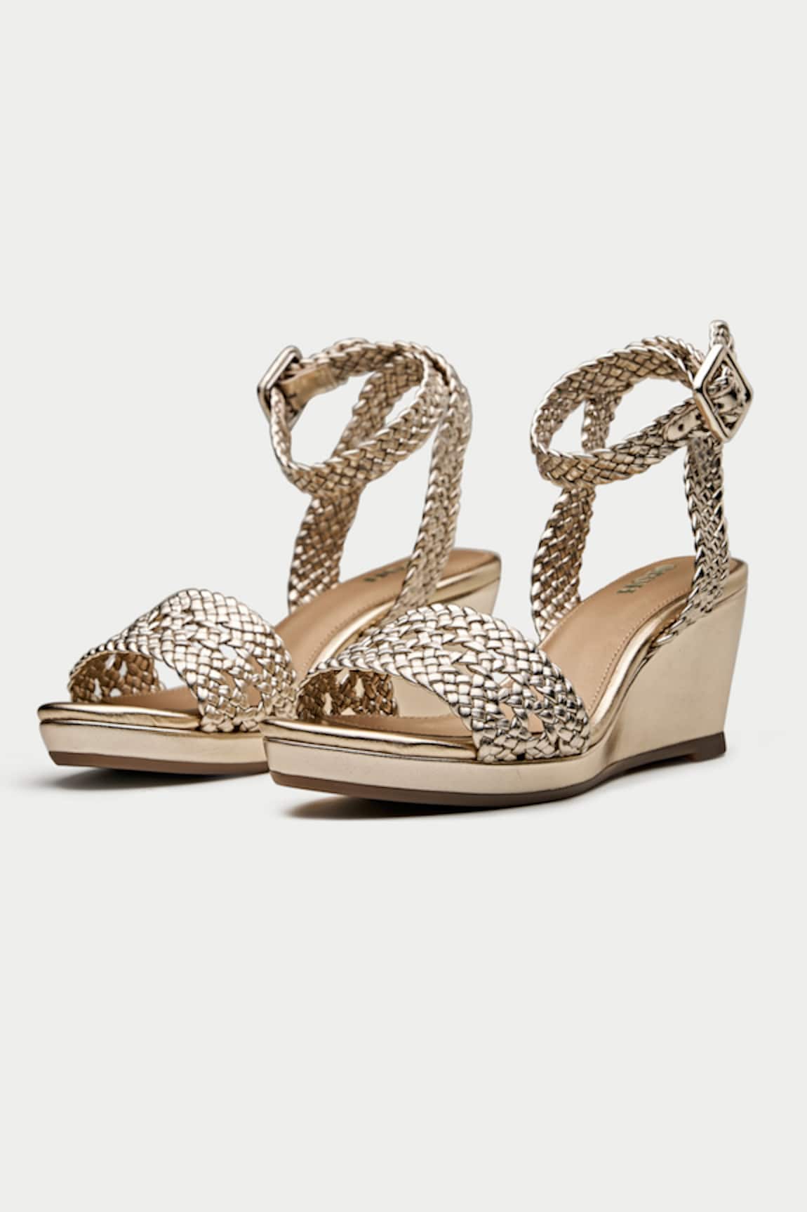 Oroh Gold Braided Strap Wedges
