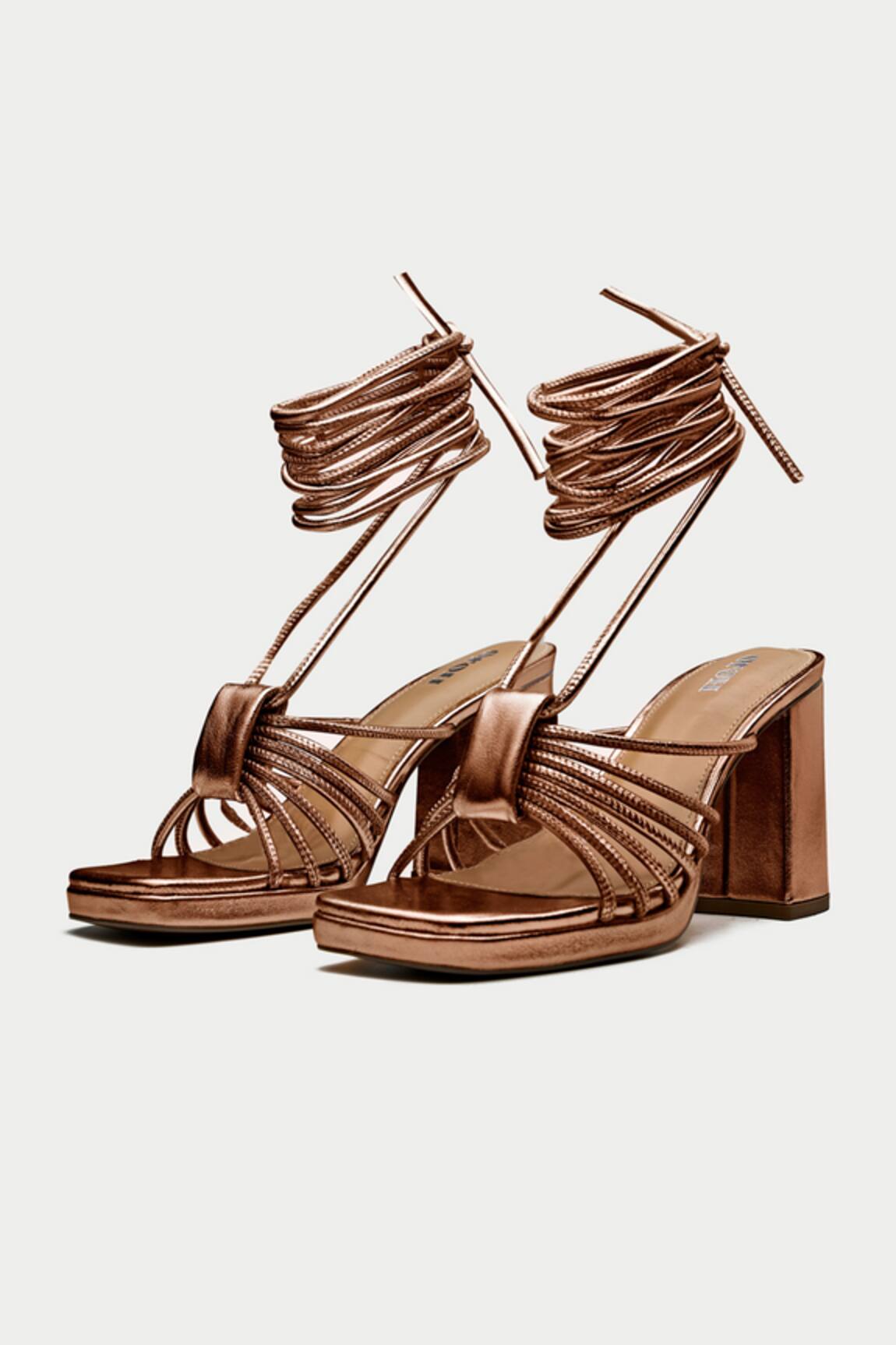 Oroh Bronze Textured Tie-Up Heels 