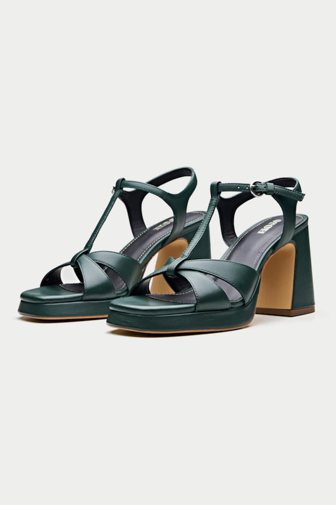 Oroh Bottle Green Criss Cross Platform Heels 