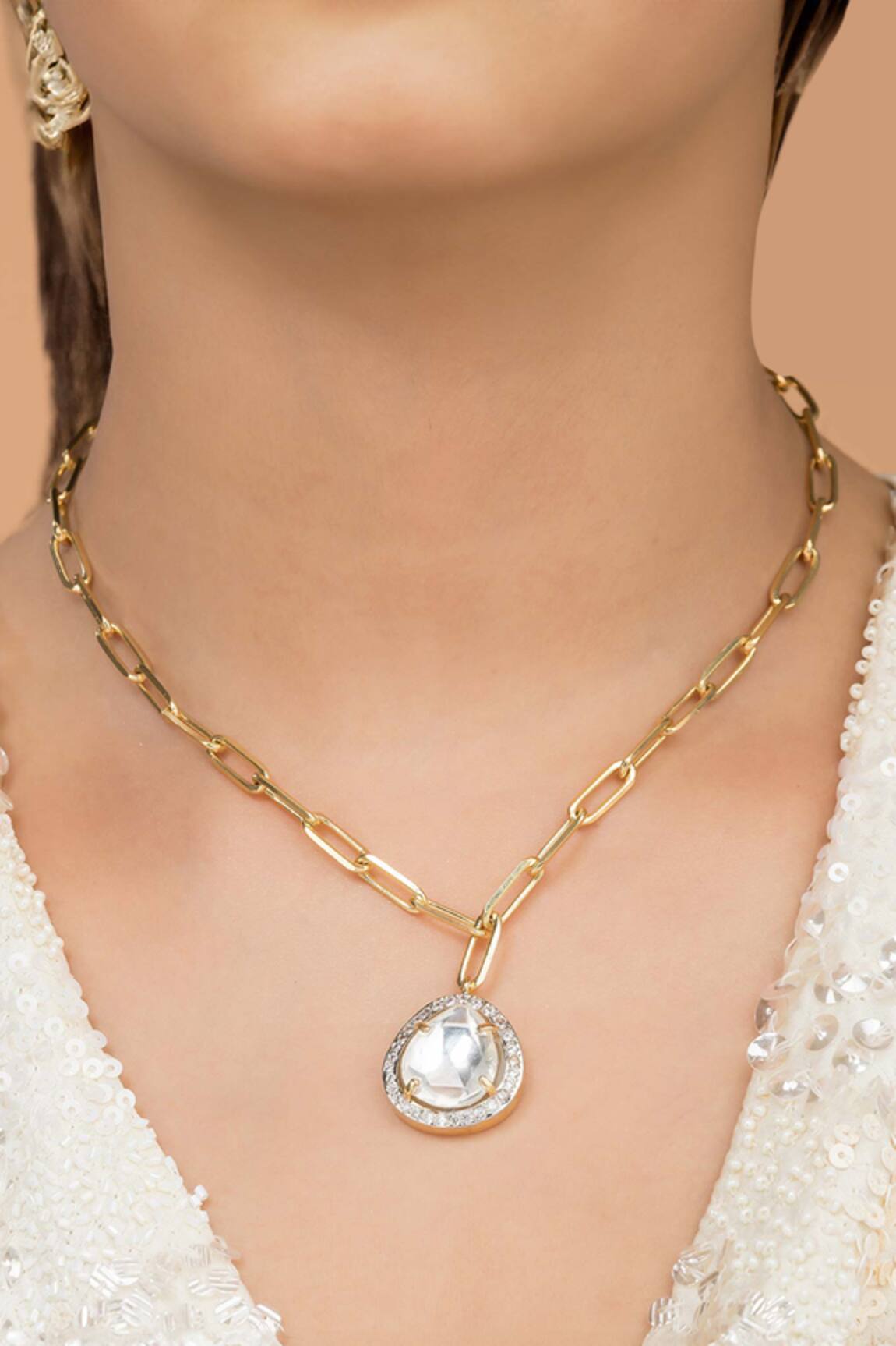 Vasundhara Bahar CZ Studded Drop Chain Necklace 
