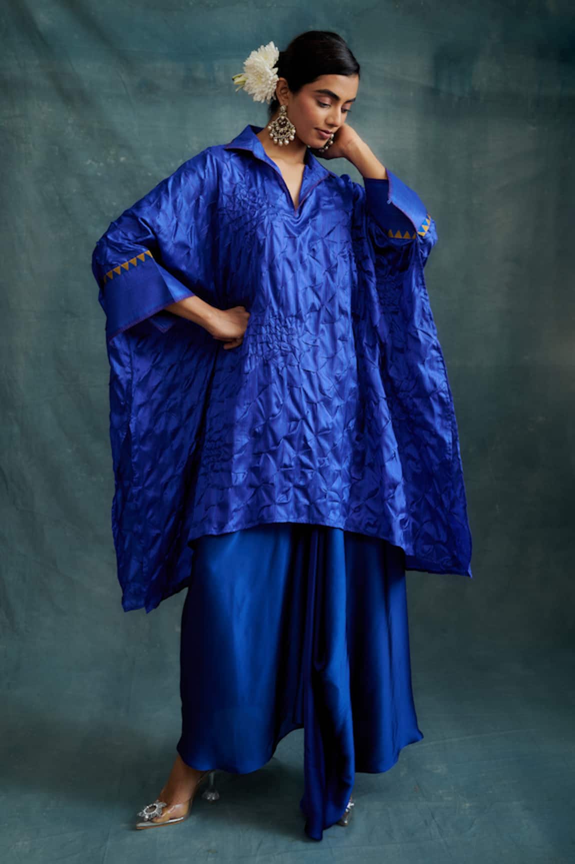 Krishna Mehta Knotted Bandhej Embroidered Kaftan Tunic 