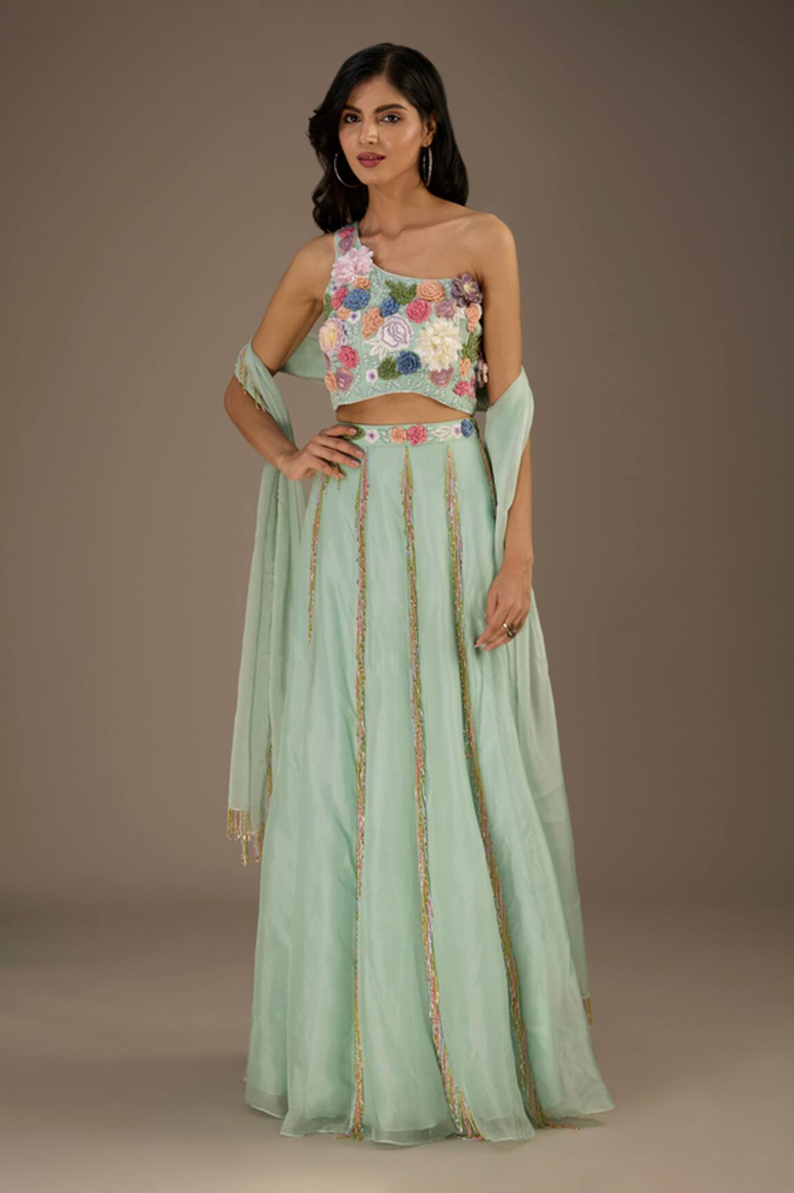 Payal Singhal 3D Flower Hand Embroidered Blouse Lehenga Set 