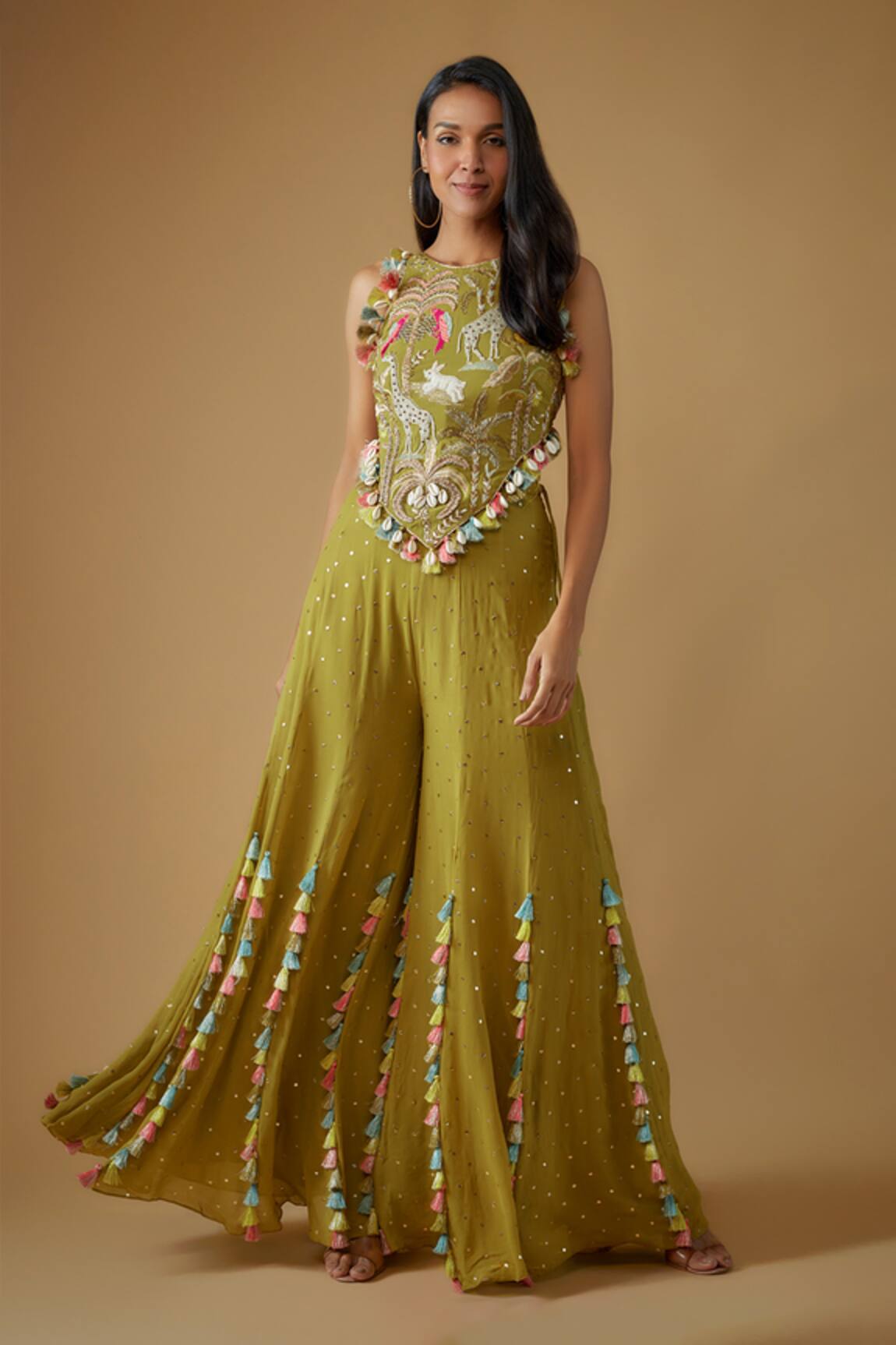 Payal Singhal Safari Embroidered Back Tie Up Choli With Sharara 