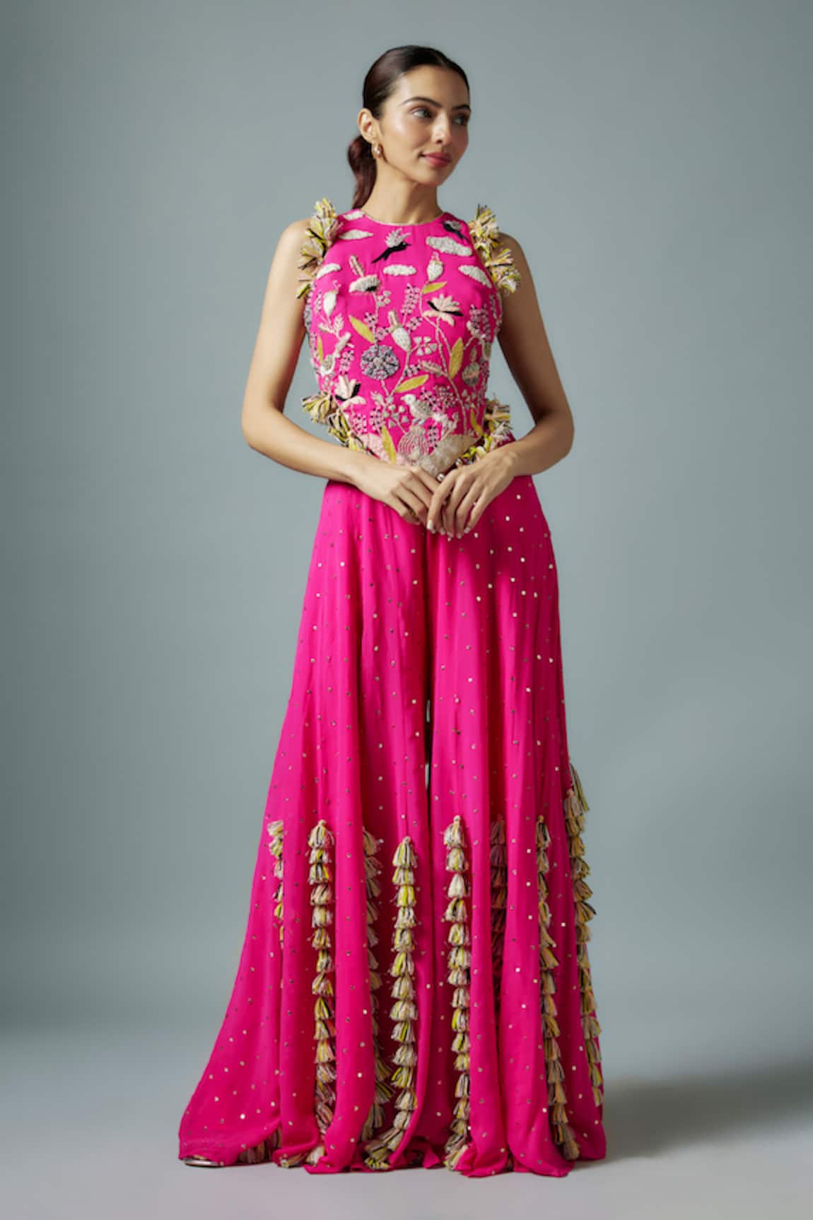 Payal Singhal Bird Bloom Embroidered Back Tie Up Choli With Sharara 