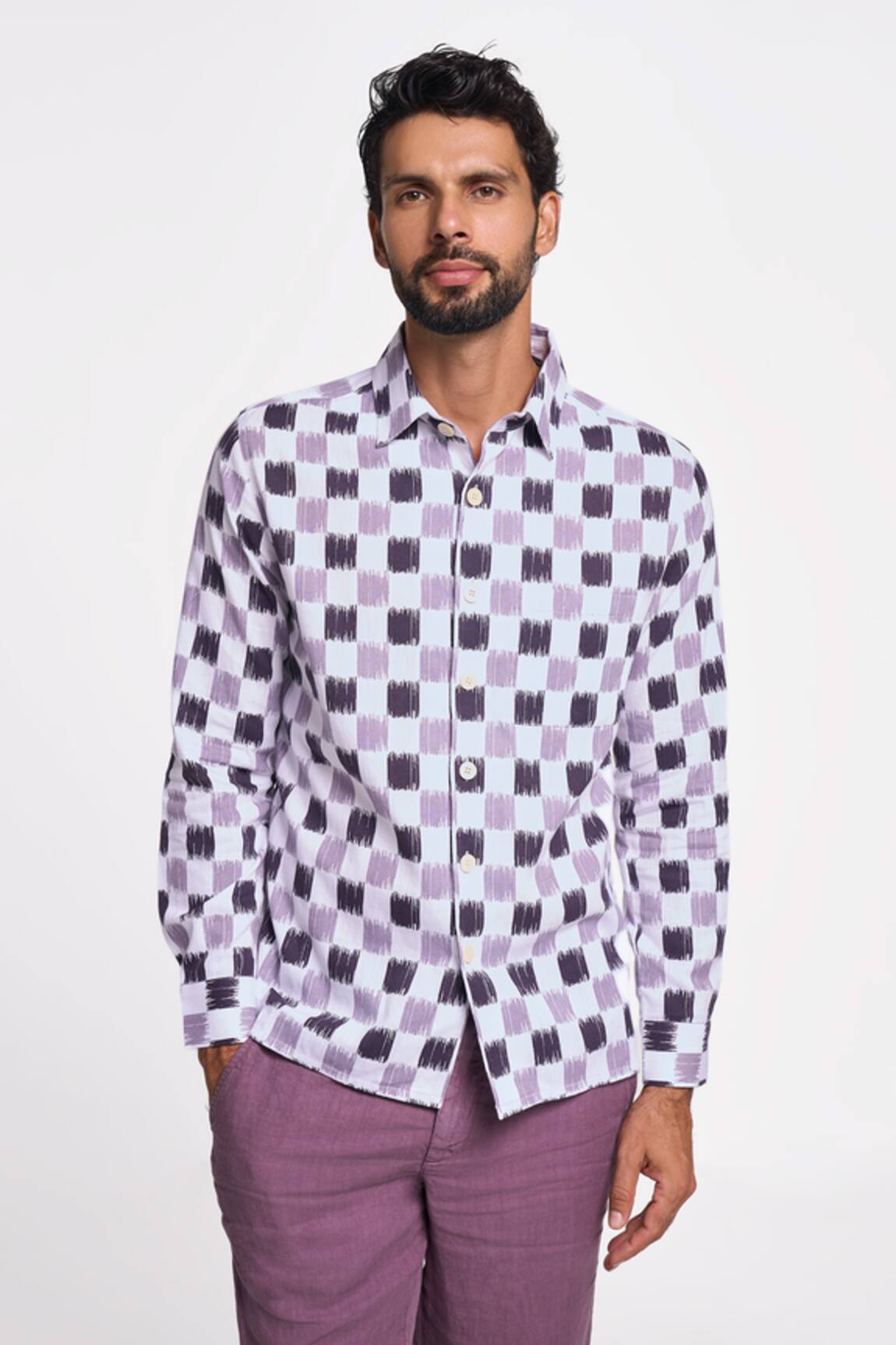 Terra Luna Alto Ikat Swish Checkered Pattern Shirt