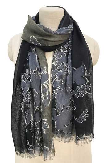Pashma Floral Motif Pattern Silk Cashmere Scarf 