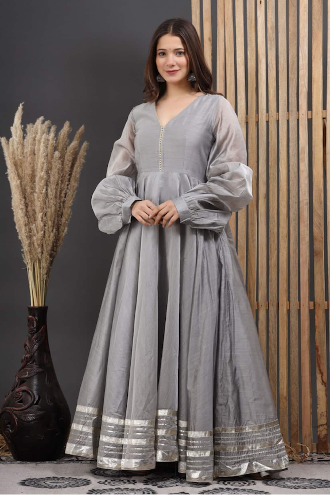 Suti Kapda Chanderi Gota Embroidered Flared Gown 