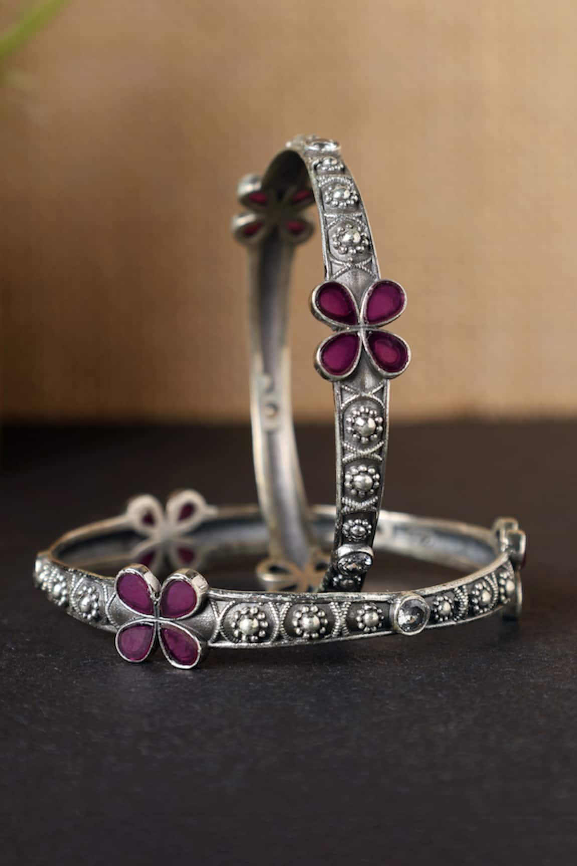 Mero Jewellery Ruby Butterfly Studded Temple Bangles- Set of 2 