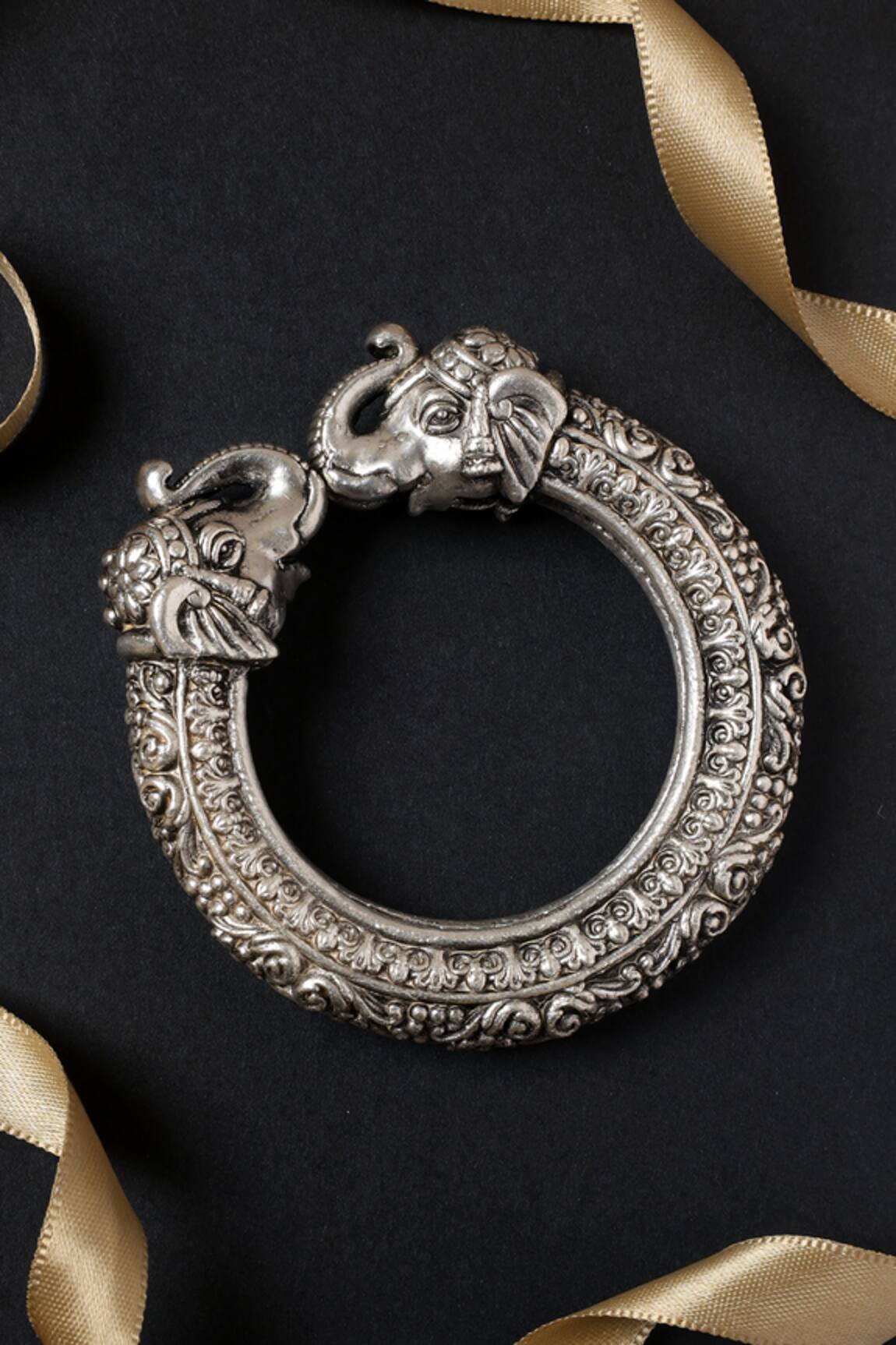 Mero Jewellery Elephant Carved Vintage Temple Kada-Single Pc 