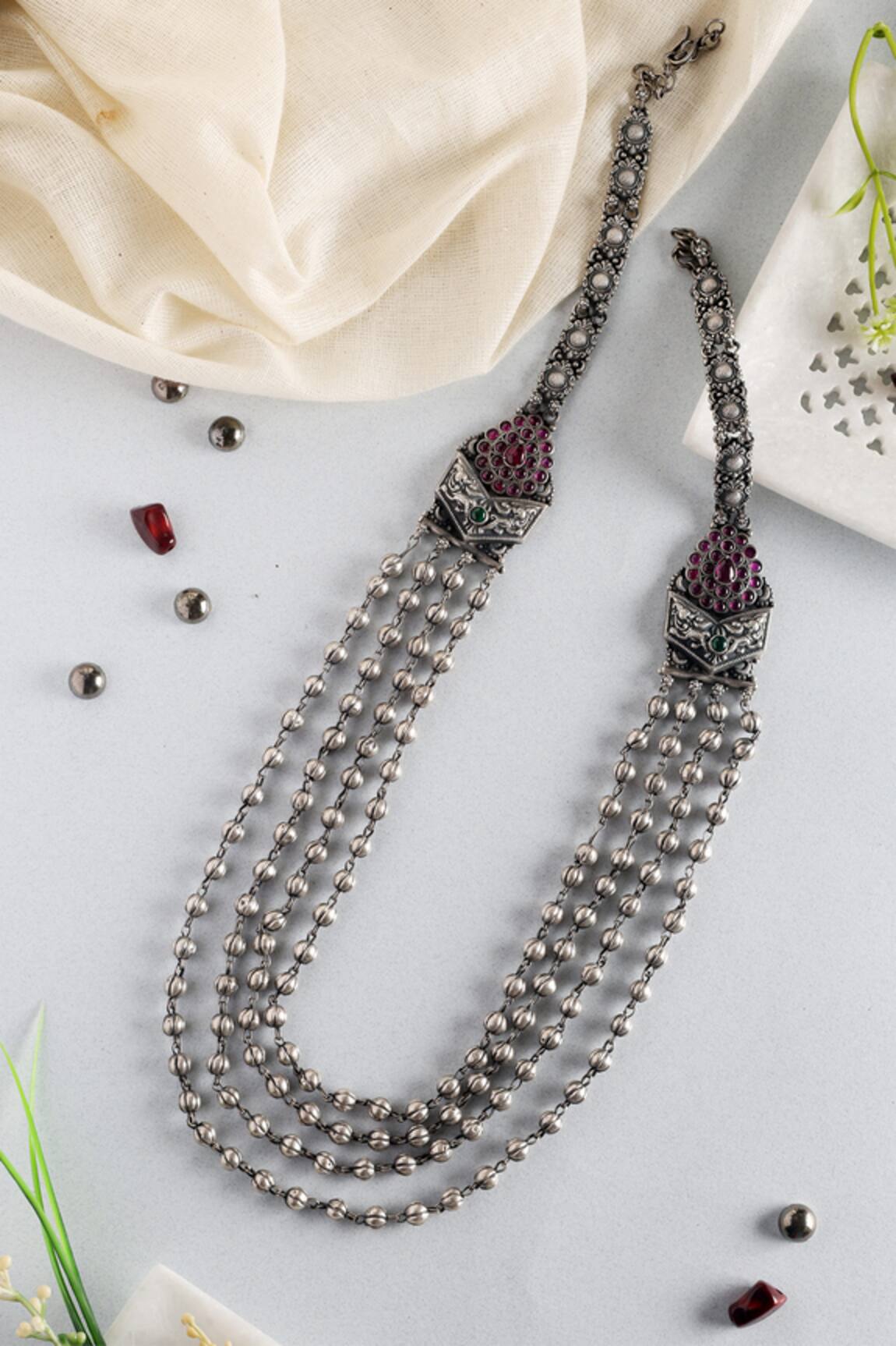 Mero Jewellery Tribal Four Layered Carved Necklace