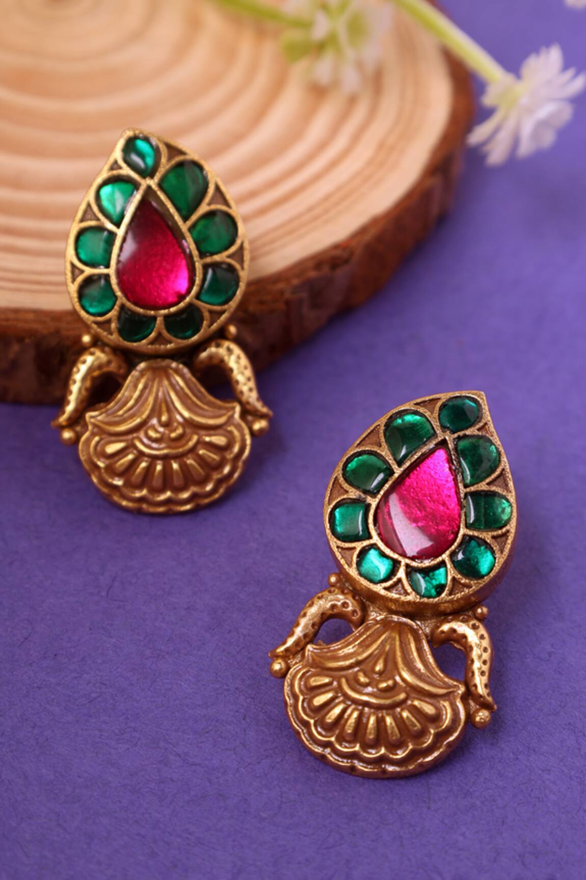 Mero Jewellery Kundan Studded Paisley Temple Earrings