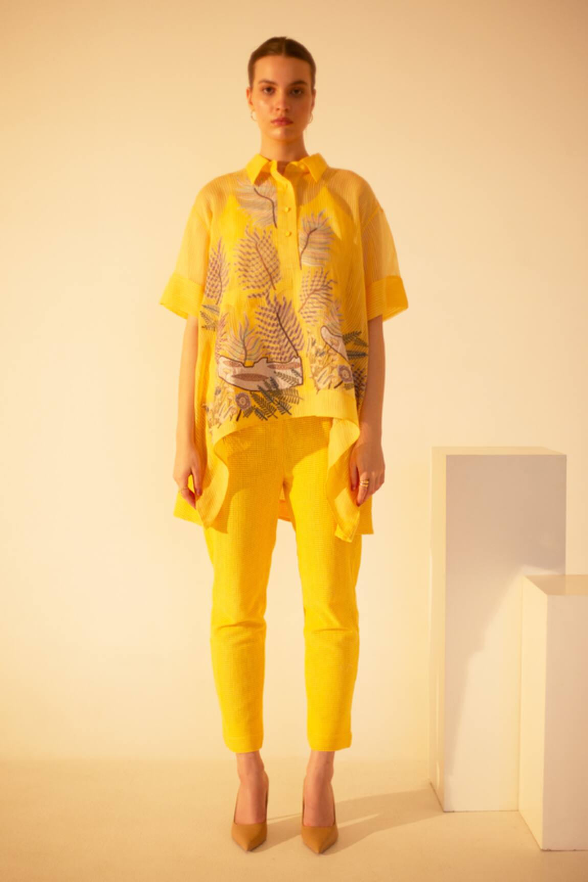 Oja Palm Tree Applique Work Shirt With Pant