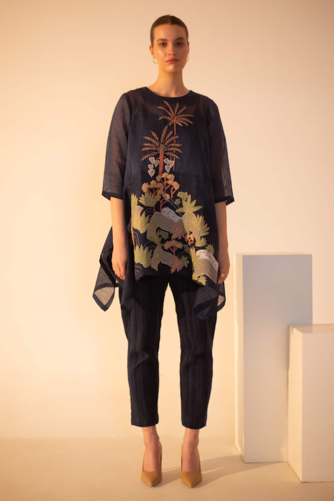 Oja Forest Crochet Work Top With Pant 