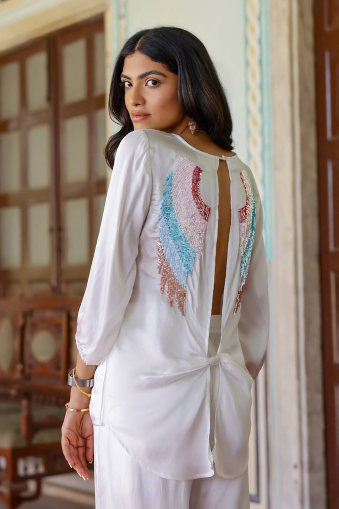 Gulaal Sequin Embroidered Back Top & Pant Set 