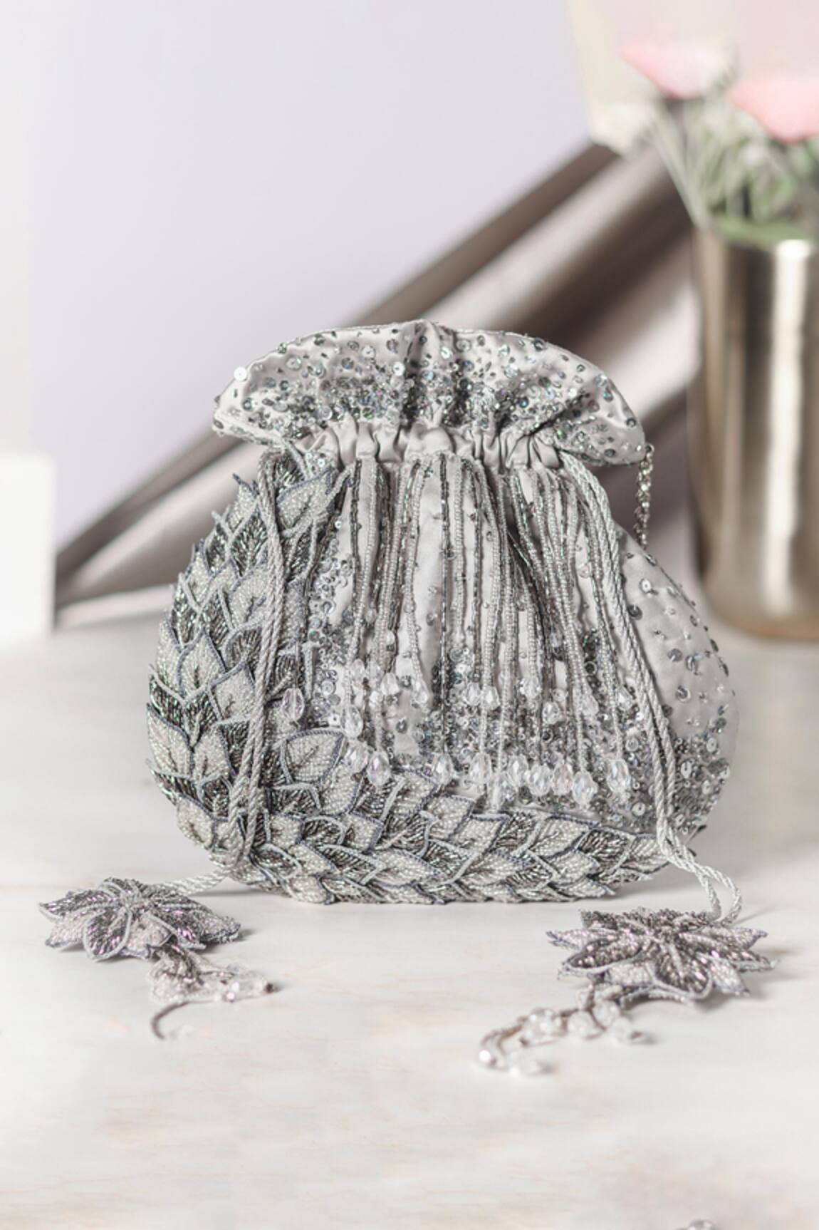 Vareli Bafna Warq Leaf Applique Potli Bag 