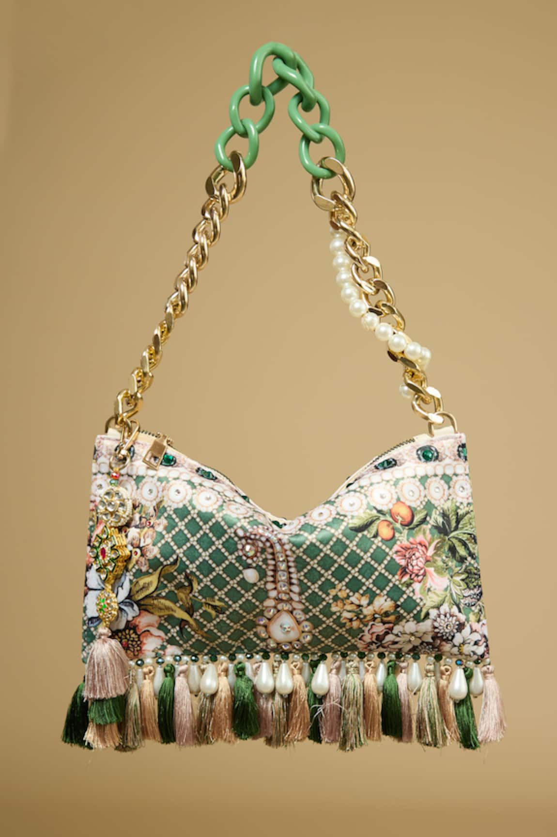 The Garnish Company Ushra Mughal Print Tasselled Bag