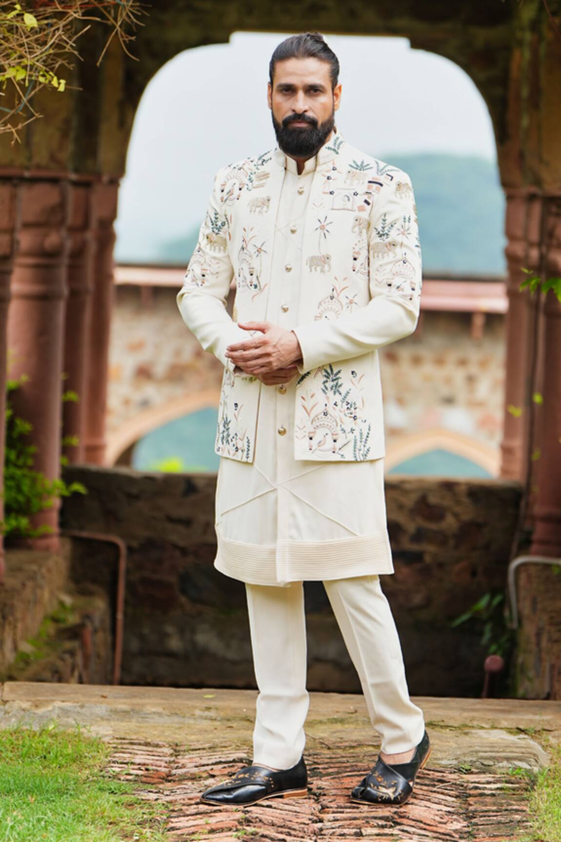 Courtyard By Abhi Elephant Embroidered Bandhgala & Kurta Set 