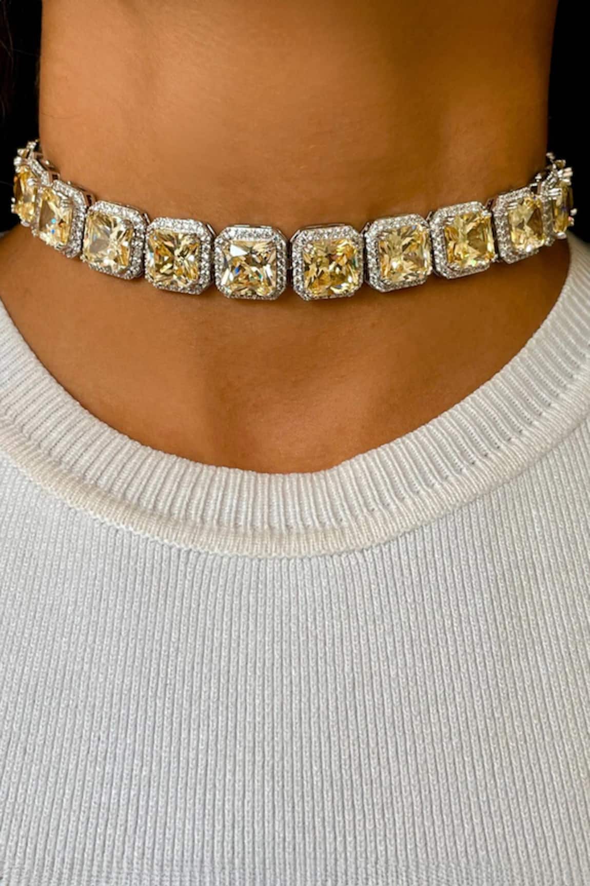 PRERTO Citrine Embellished Tennis Choker Set