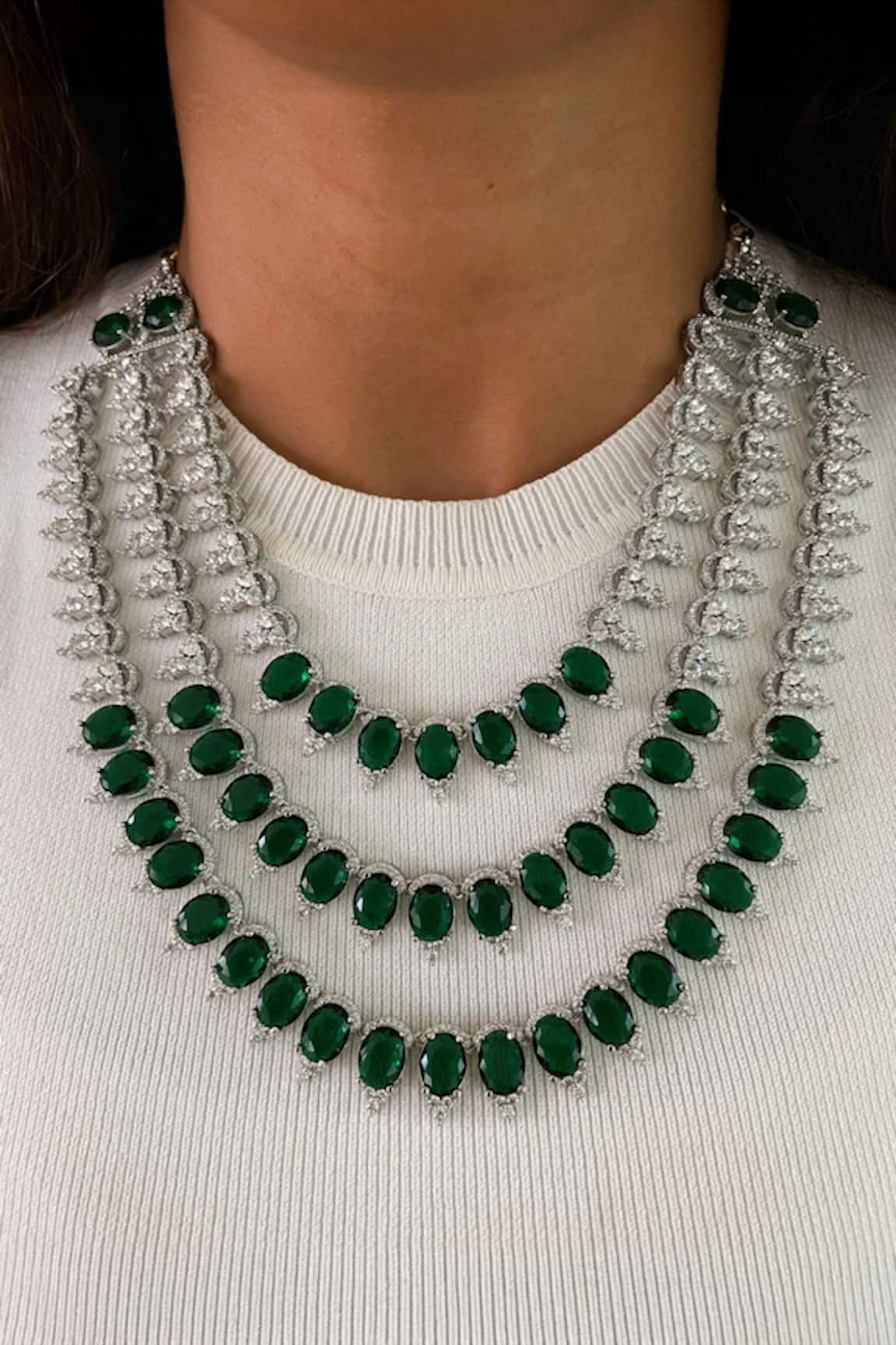 Prerto Layered Statement Dimonte Embellished Drops Necklace Set 