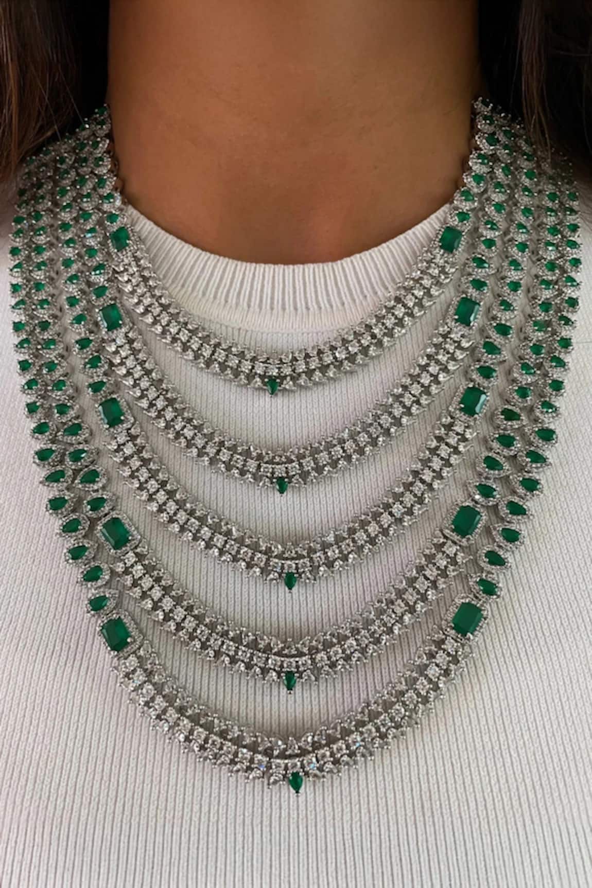 PRERTO Five Layered Embellished Necklace Set 