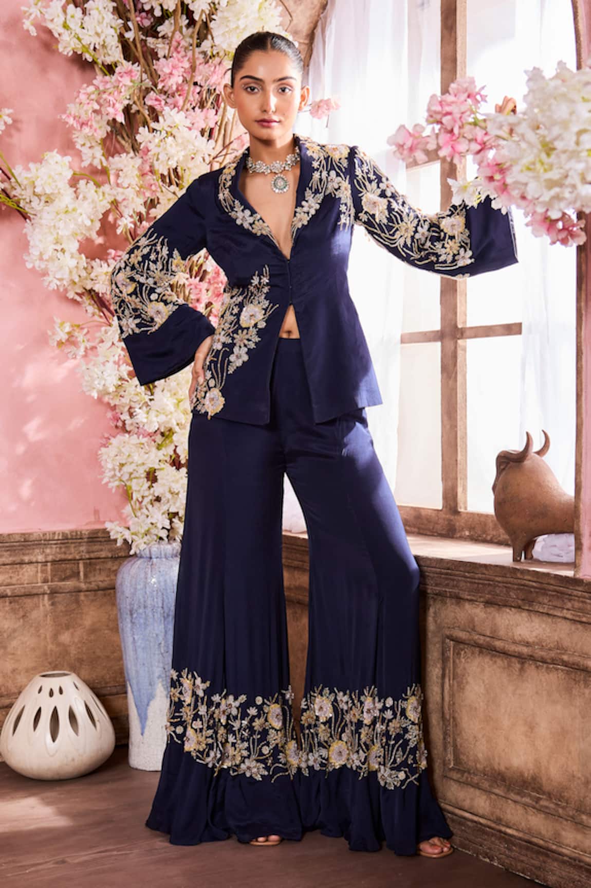 Krisha Sunny Ramani Floral Embroidered Blazer With Pant